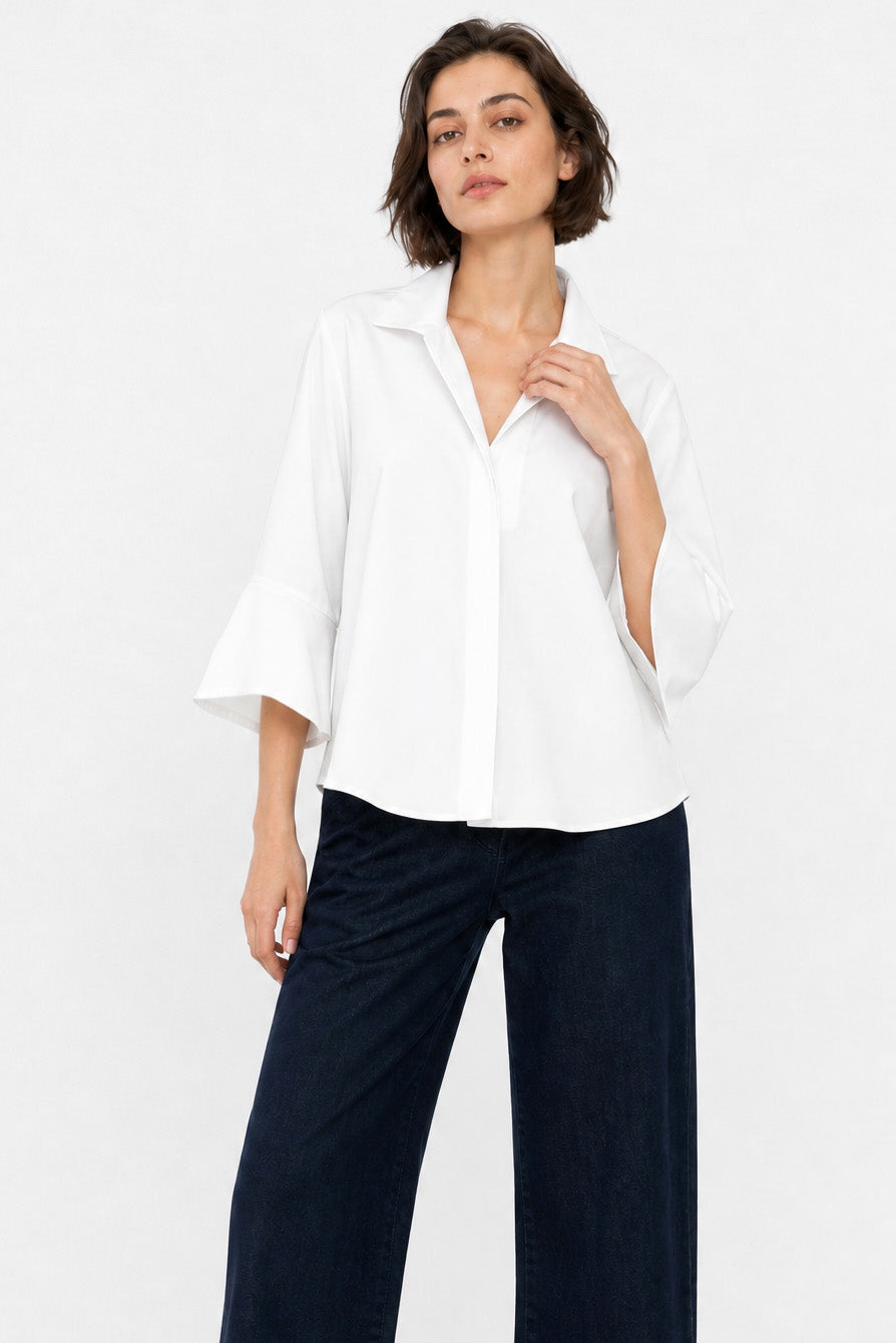 SANDRINE WIDE-CUFF SHIRT IN ITALIAN COTTON POPLIN