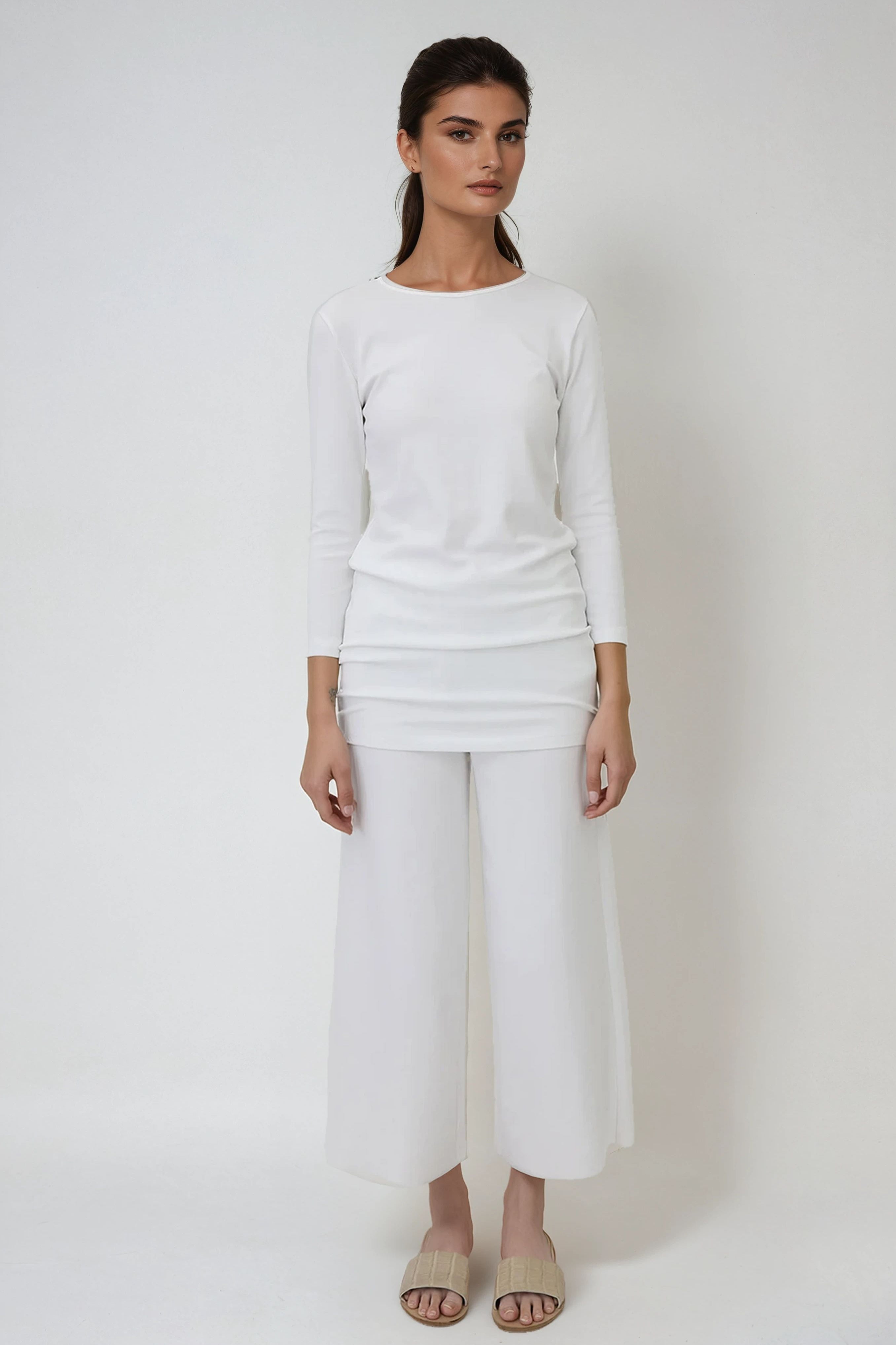 TUNIC LONG SLEEVE BATEAU NECK IN PIMA COTTON STRETCH
