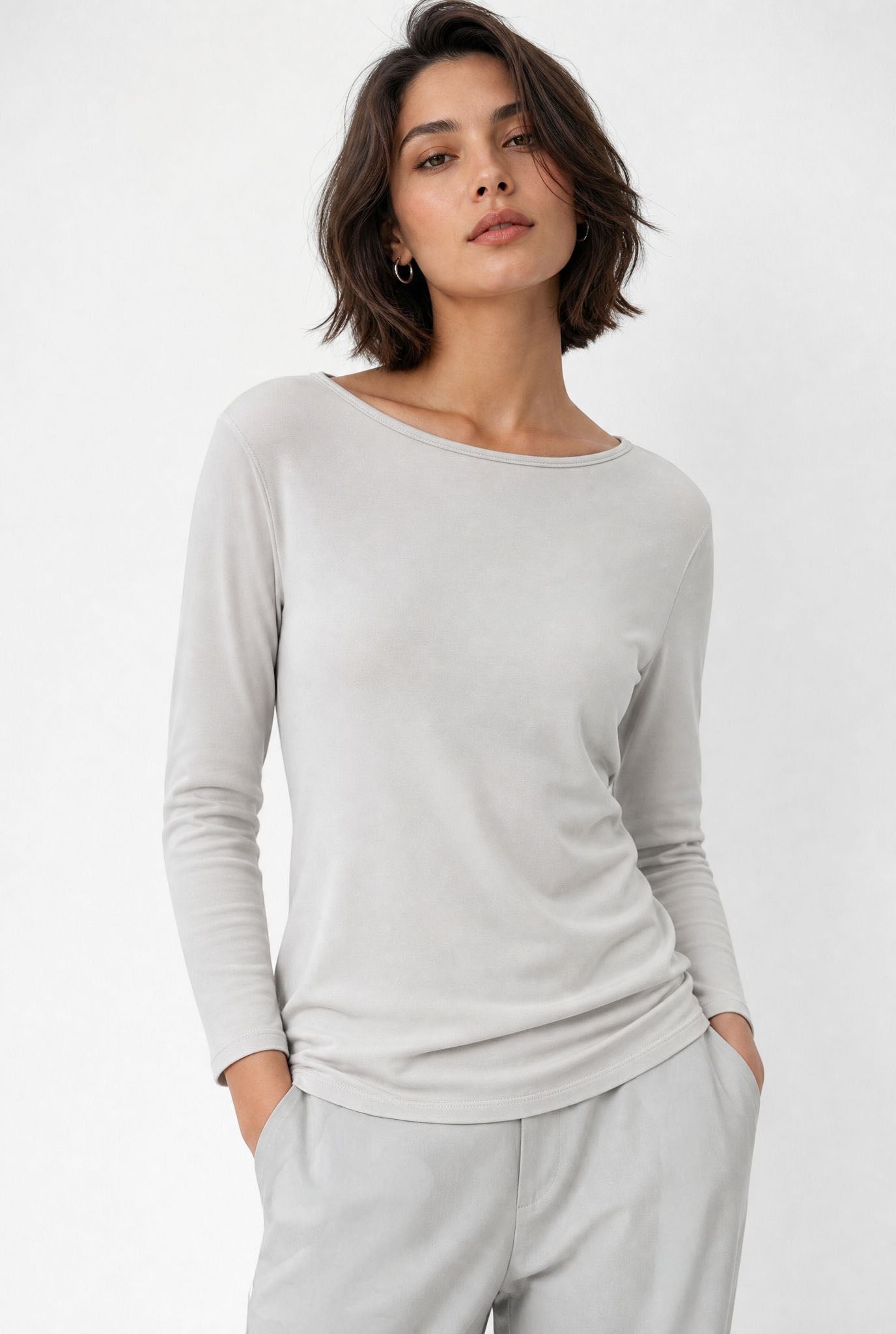 THREE-QUARTER SLEEVE BATEAU IN PIMA COTTON STRETCH