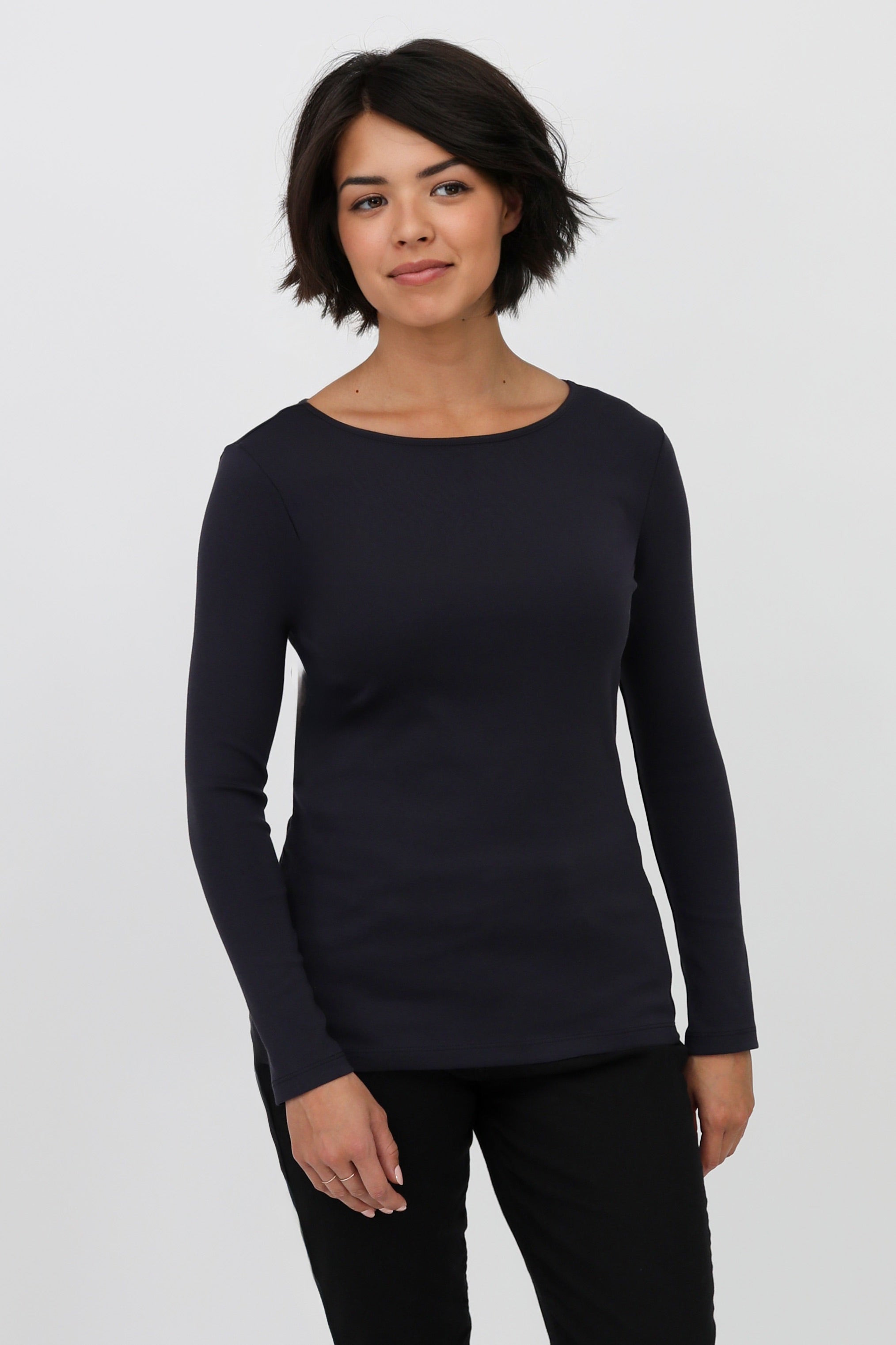 LONG SLEEVE BATEAU NECK IN PIMA COTTON STRETCH