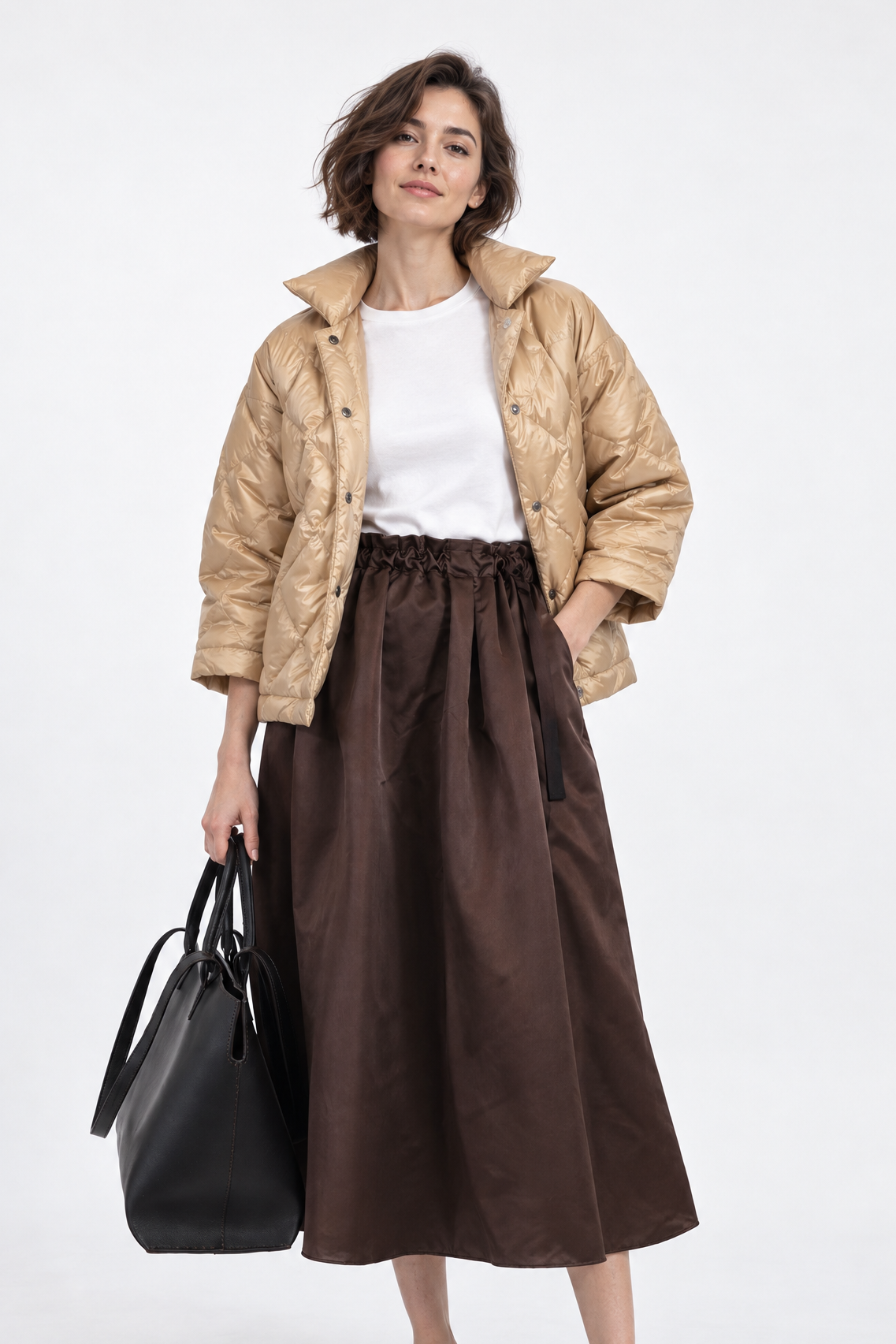 EASY DRAWSTRING SILK SKIRT IN CHOCOLATE