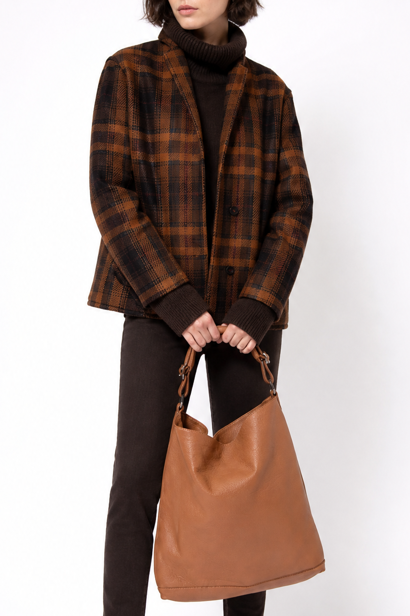 BRUNELLA BLAZER IN ITALIAN CASHMERE WOOL BROWN PLAID