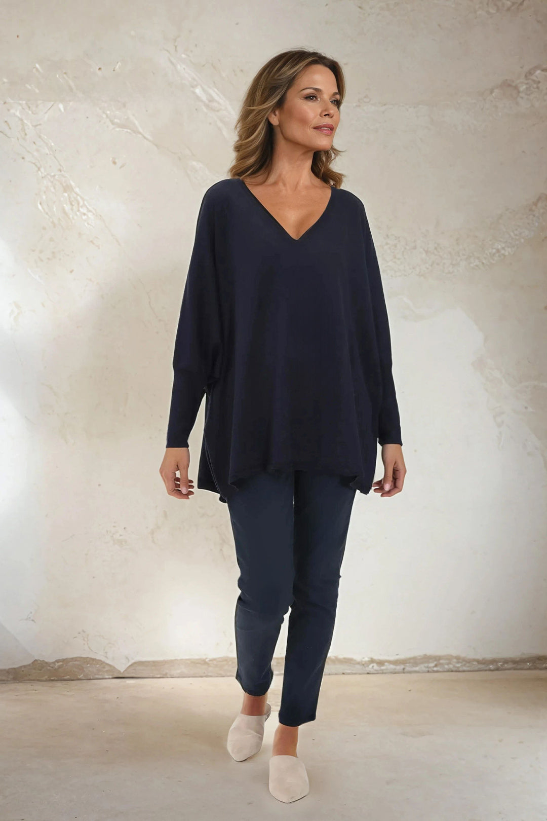 LENA LONG SLEEVE V-NECK PONCHO IN PIMA COTTON KNIT