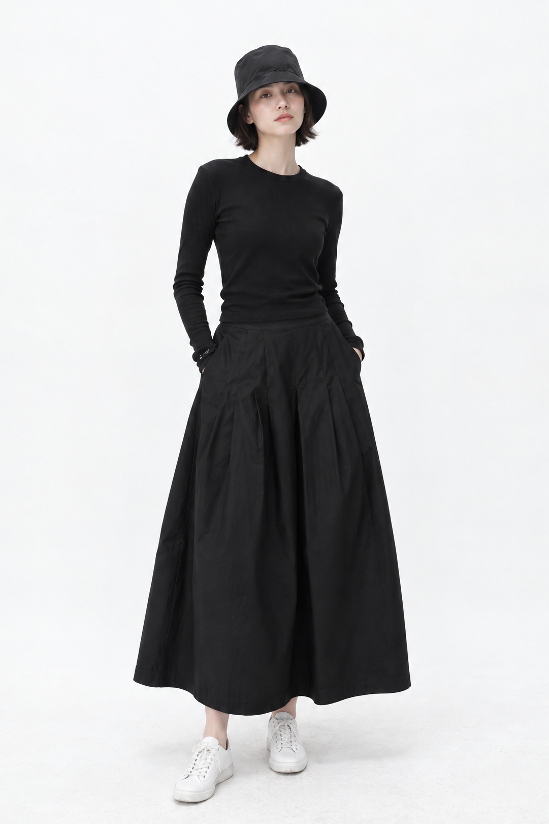 LILOU PLEATED SKIRT IN ITALIAN POPLIN STRETCH