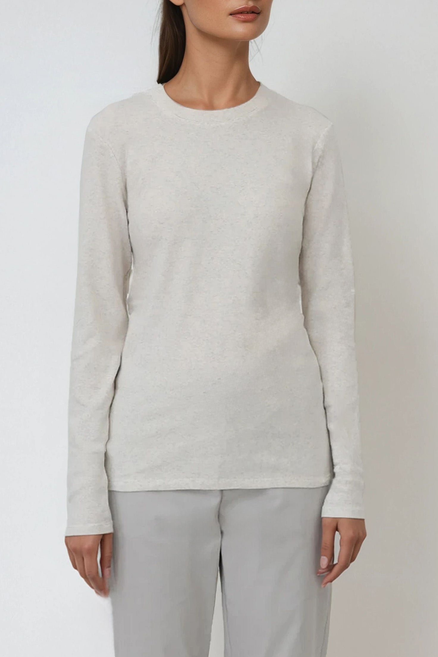 LONG SLEEVE CREW IN HEATHERED PIMA COTTON STRETCH