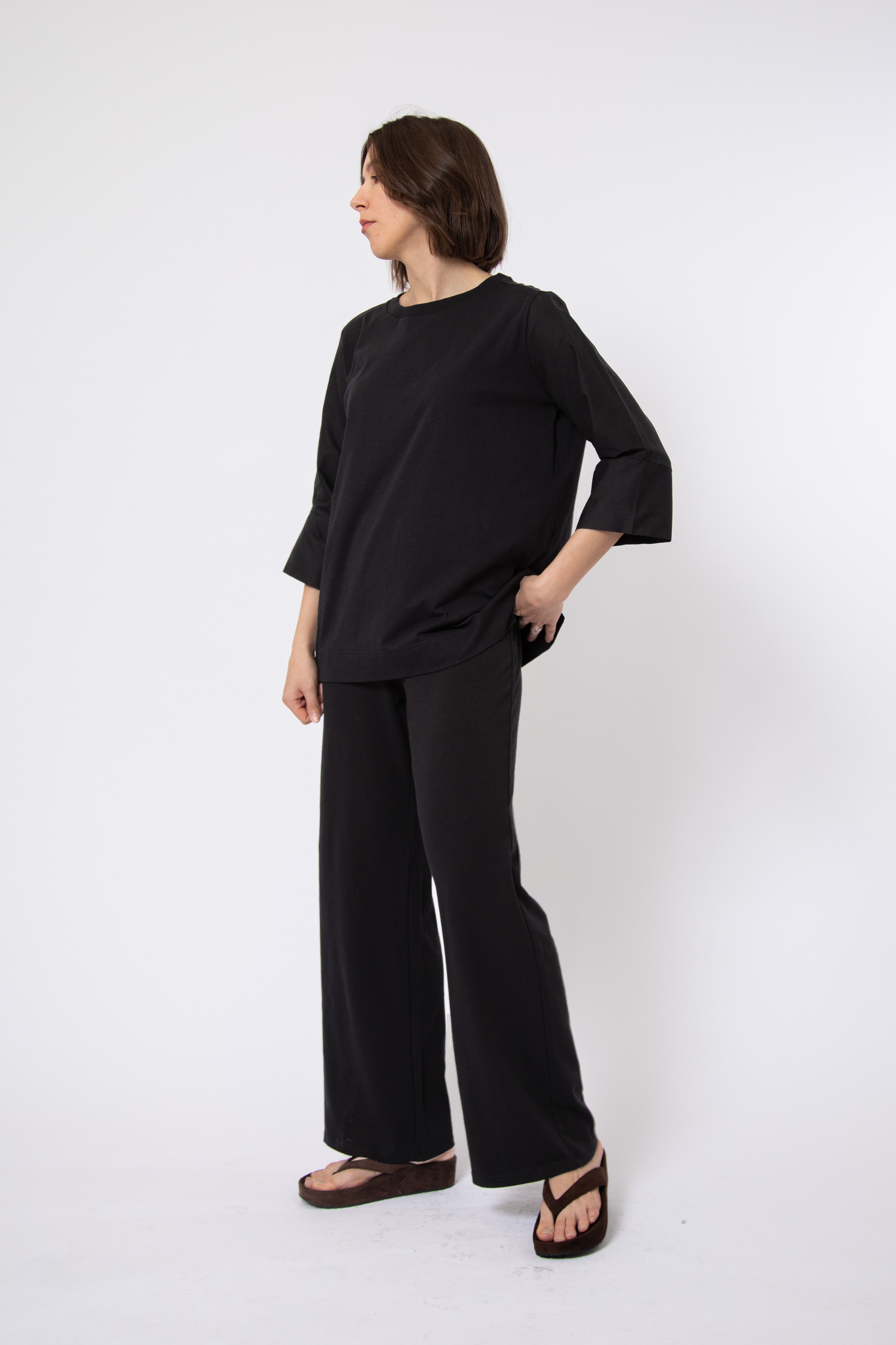 MANDA WIDE CUFF TOP IN ITALIAN JERSEY AND POPLIN COTTON