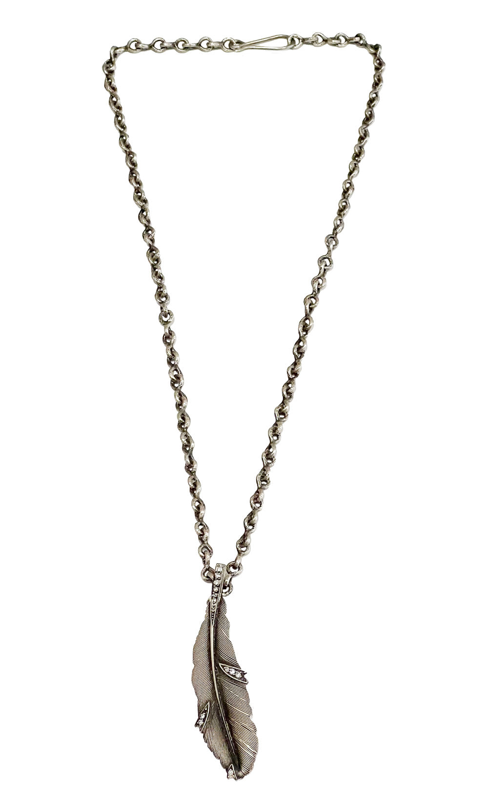 STERLING SILVER DIAMOND FEATHER PENDANT NECKLACE