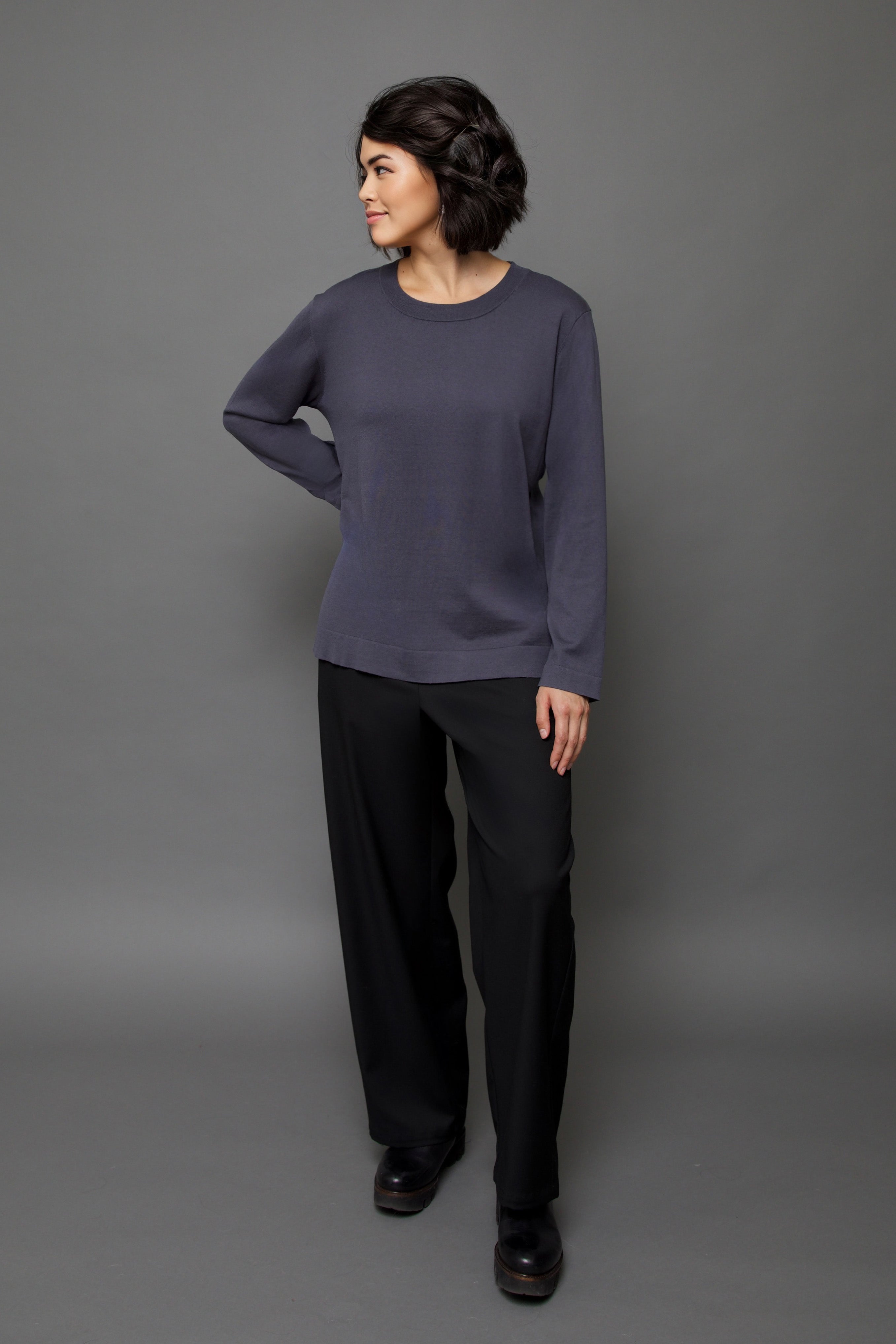 NICO LONG SLEEVE CREW IN FINE GAUGE ITALIAN SILK COTTON