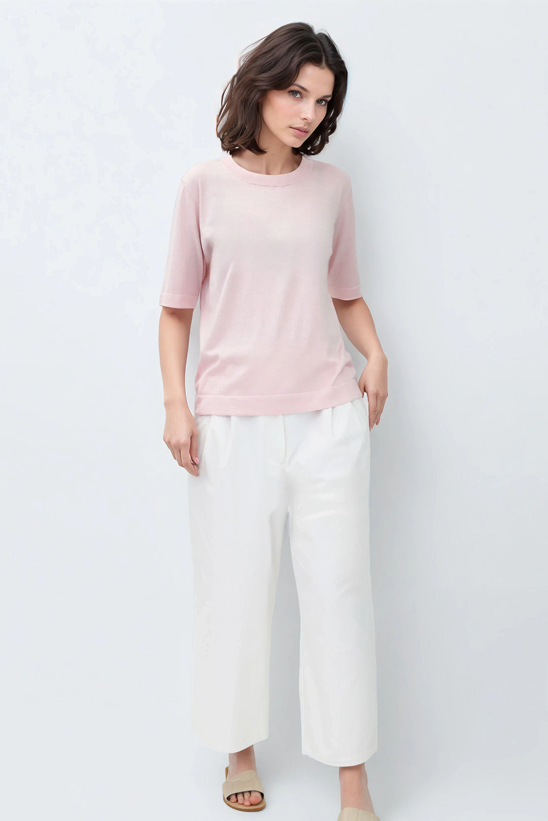 NICO TENNIS ELBOW SLEEVE CREW IN FINE GAUGE ITALIAN SILK COTTON