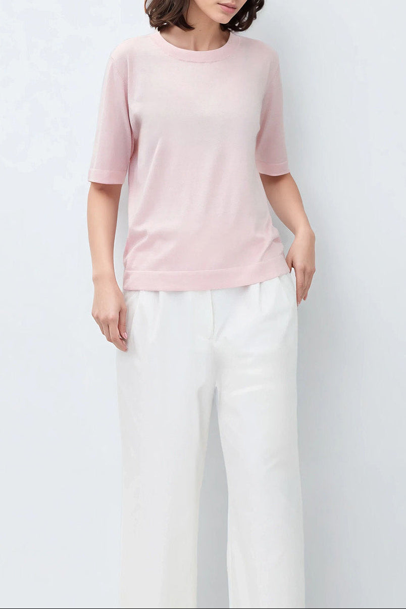 NICO TENNIS ELBOW SLEEVE CREW IN FINE GAUGE ITALIAN SILK COTTON