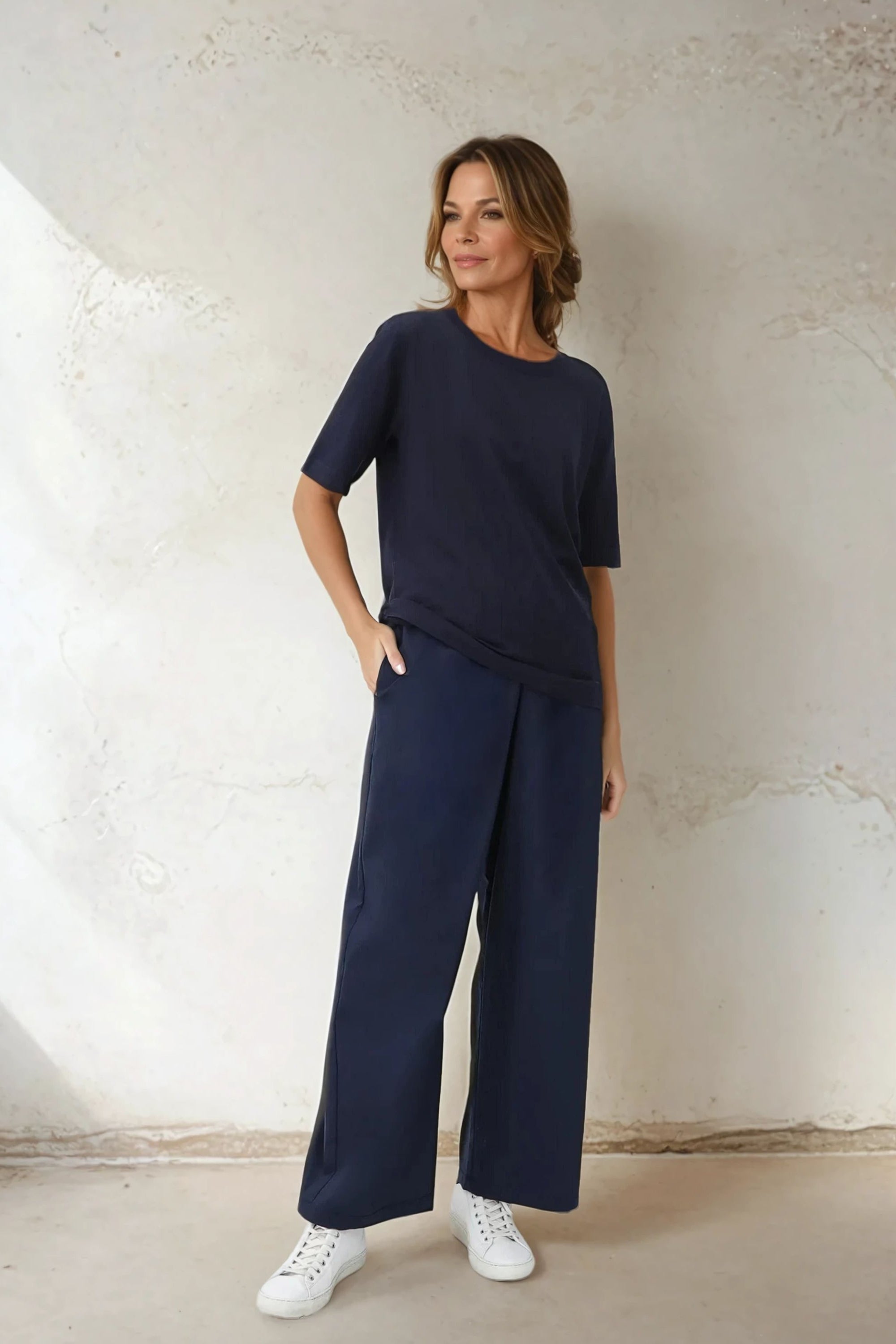 NICO TENNIS ELBOW SLEEVE CREW IN FINE GAUGE ITALIAN SILK COTTON