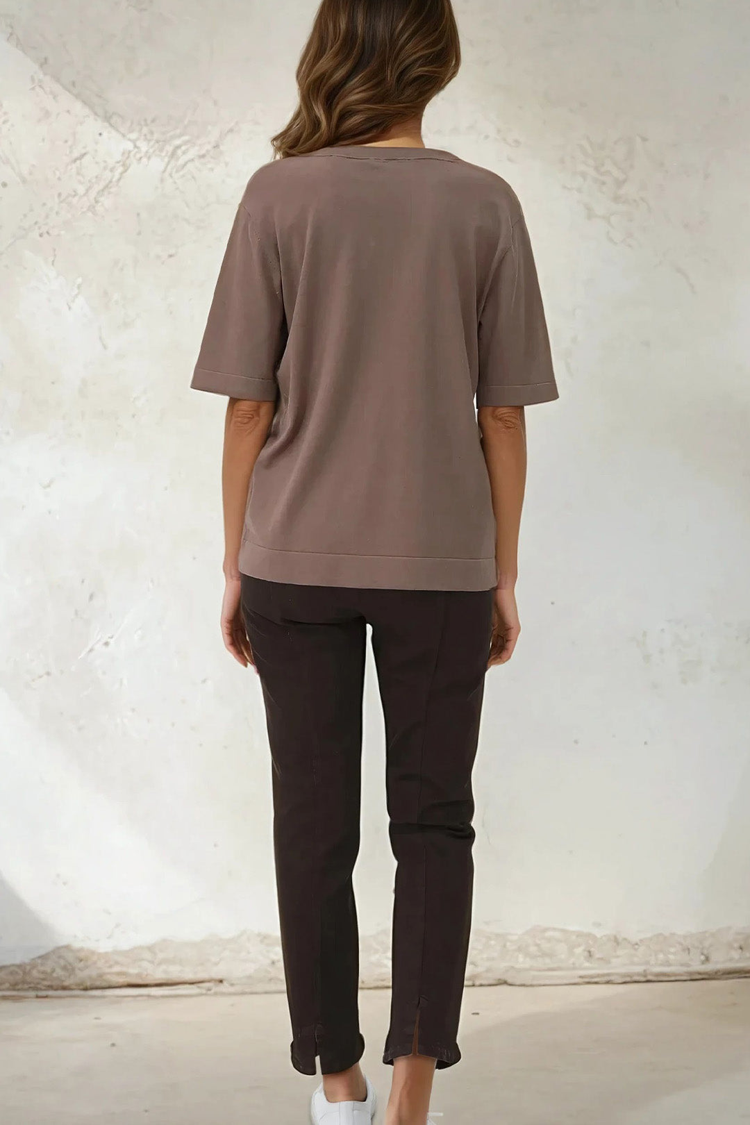 NICO TENNIS ELBOW SLEEVE CREW IN FINE GAUGE ITALIAN SILK COTTON