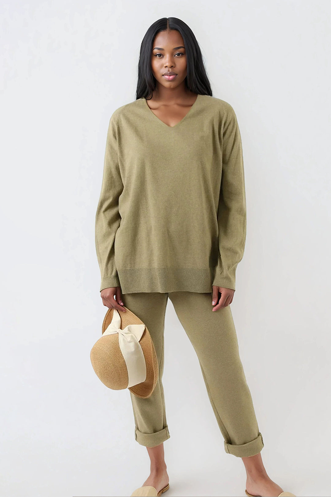 LIMITED EDITION AVERY V NECK TUNIC IN DOUBLE KNIT PIMA COTTON