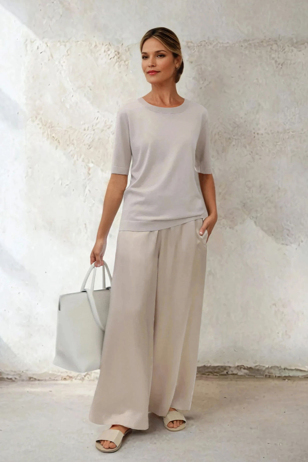 NICO TENNIS ELBOW SLEEVE CREW IN FINE GAUGE ITALIAN SILK COTTON