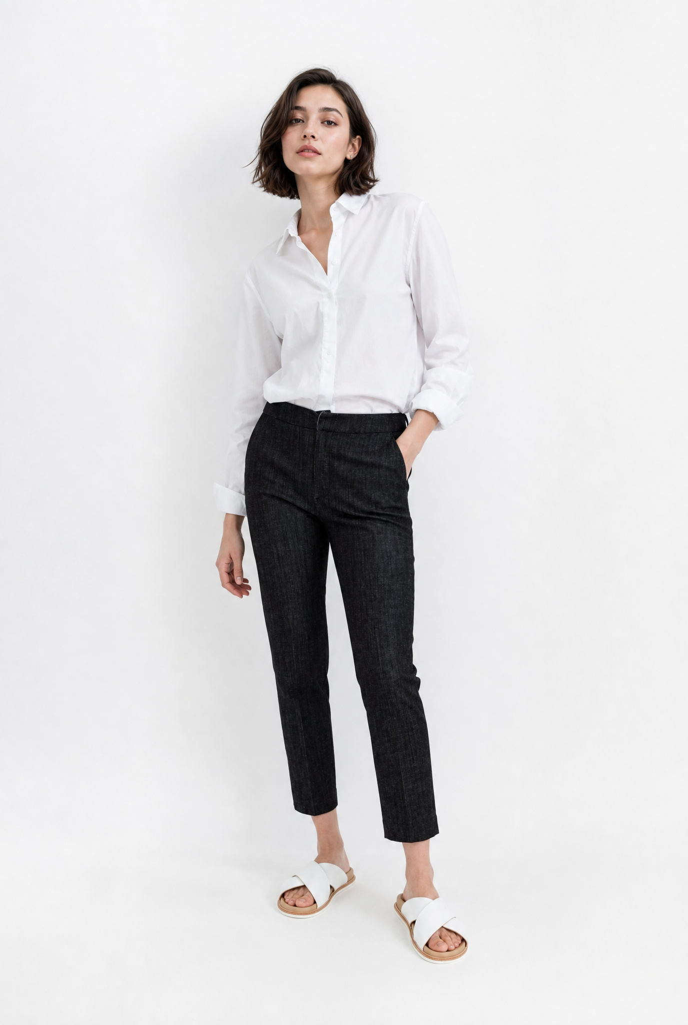 PEYTON ANGLE POCKET TROUSER IN STRETCH DENIM