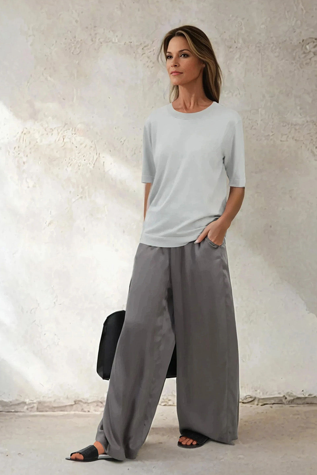 NICO TENNIS ELBOW SLEEVE CREW IN FINE GAUGE ITALIAN SILK COTTON