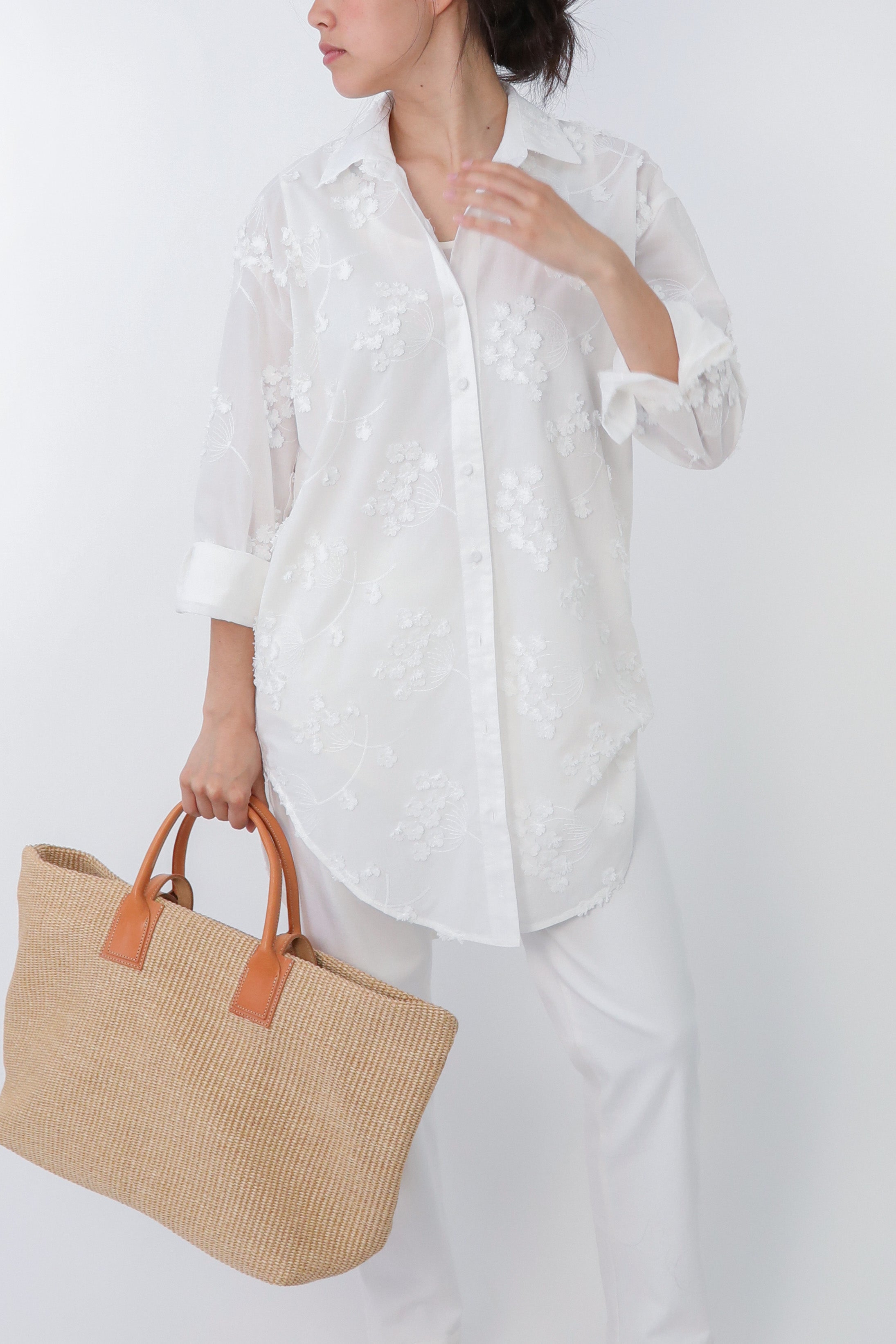 QUEEN ANNE EMBROIDERED LAYERED TUNIC SHIRT IN ITALIAN COTTON