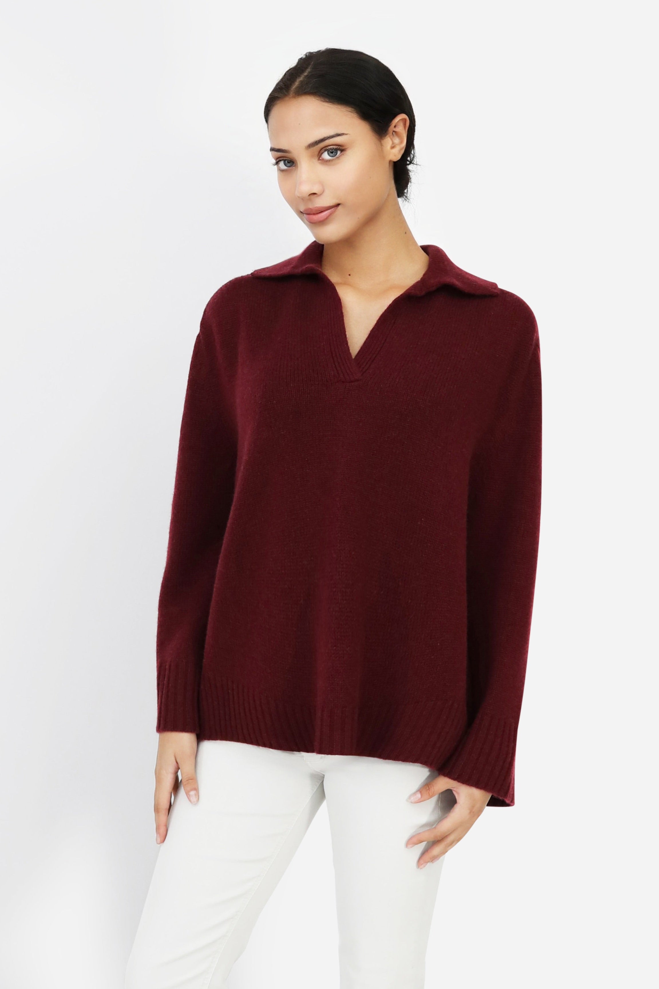 ROUEN POLO NECK SWEATER IN CASHMERE MERINO 4 PLY KNIT