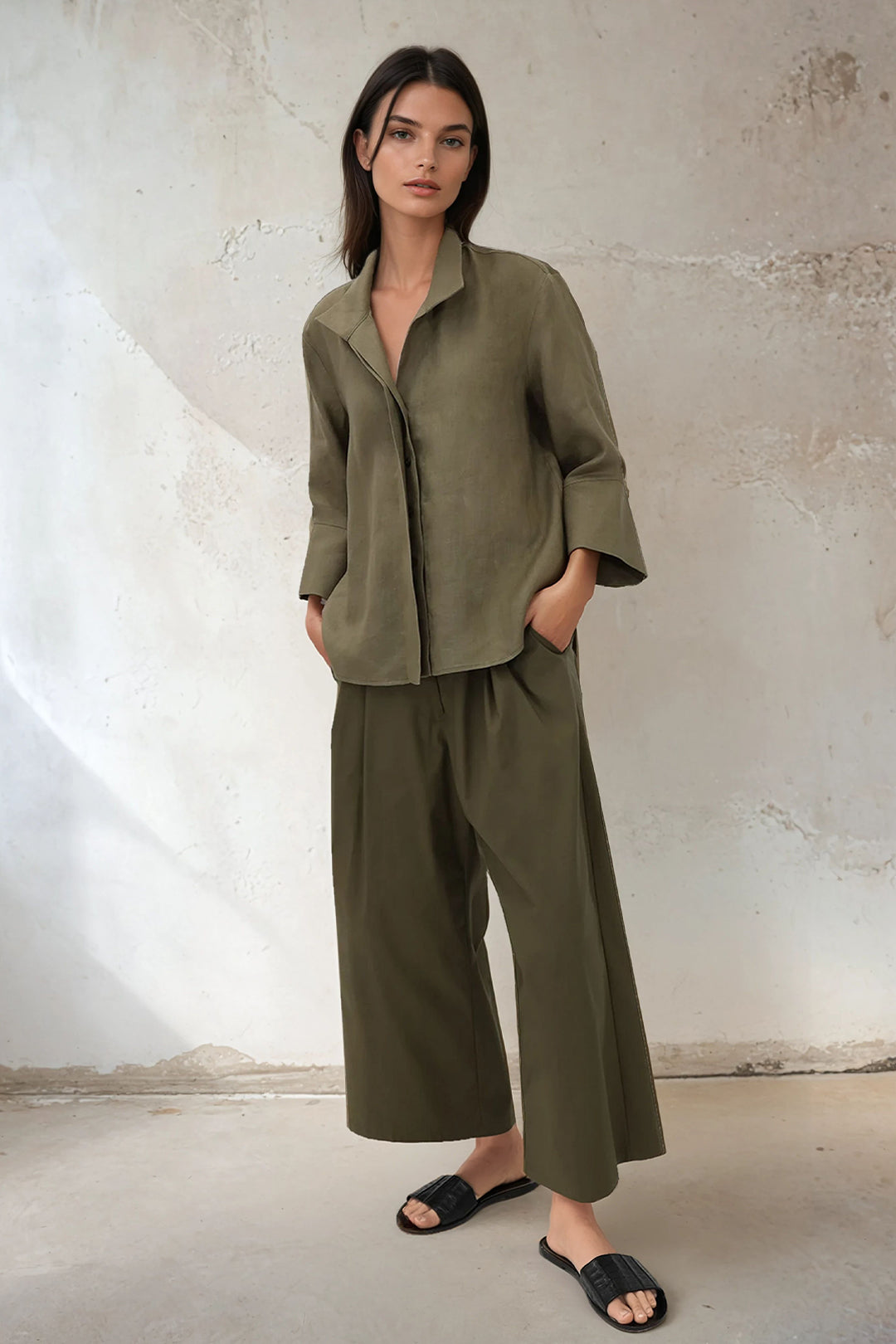 SANDRINE WIDE-CUFF SHIRT IN ITALIAN LINEN