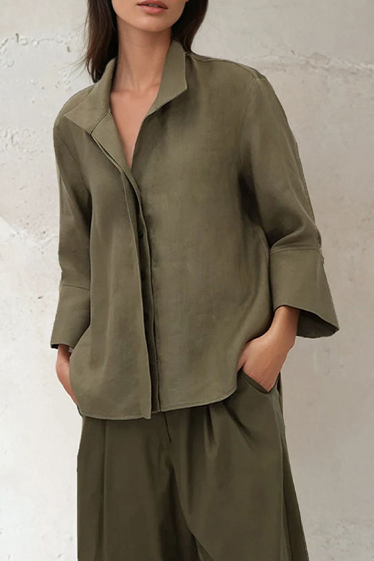 SANDRINE WIDE-CUFF SHIRT IN ITALIAN LINEN