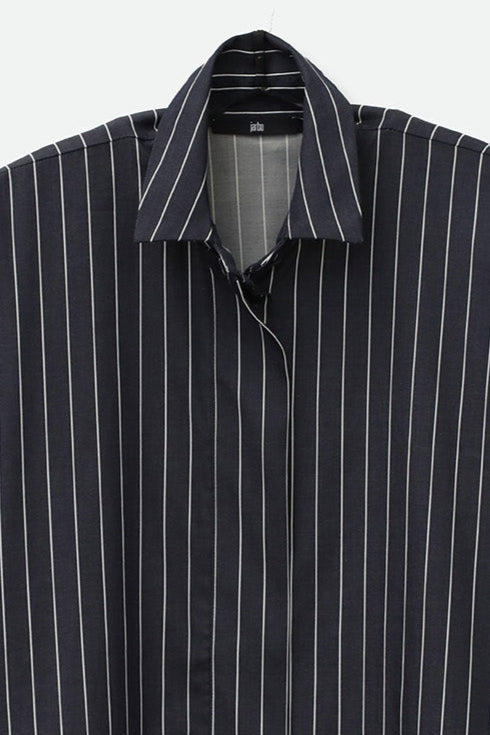 SAHANA DOLMAN IN ITALIAN COTTON CHARCOAL STRIPE JACQUARD