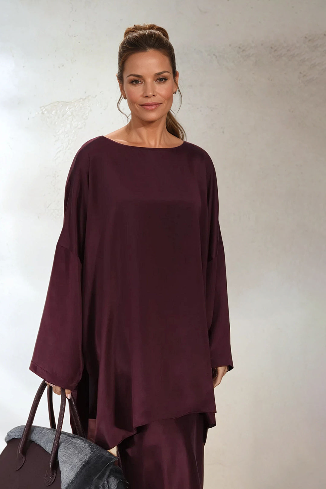 SAMIRA ONE-SIZE TUNIC IN SILK CHARMEUSE BORDEAUX