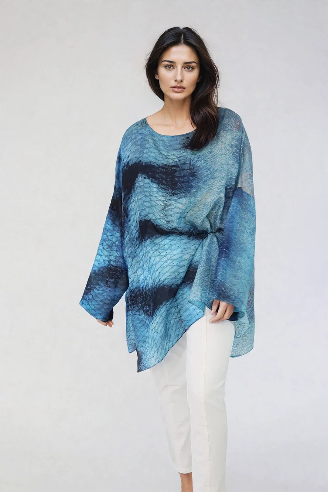 SAMIRA ONE-SIZE TUNIC IN LIGHTWEIGHT PRINTED SILK VOILE SEASIDE