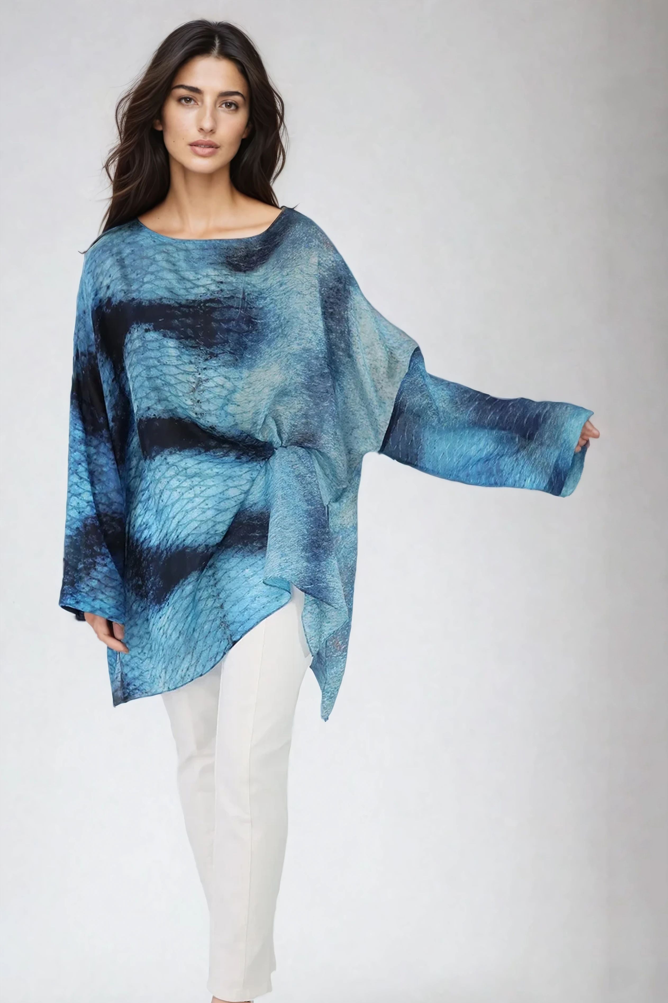 SAMIRA ONE-SIZE TUNIC IN LIGHTWEIGHT PRINTED SILK VOILE SEASIDE