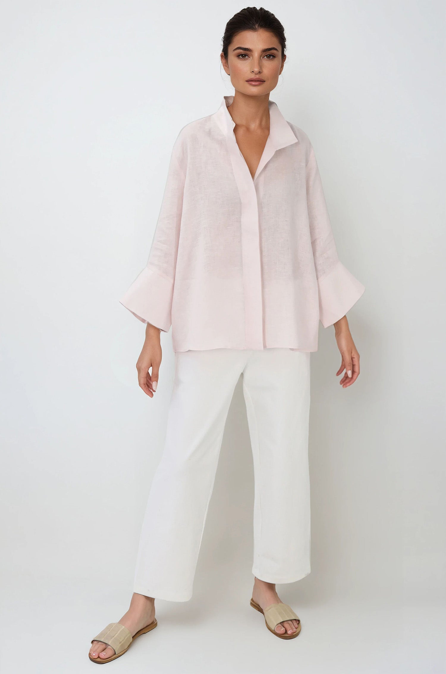 SANDRINE WIDE-CUFF SHIRT IN ITALIAN LINEN