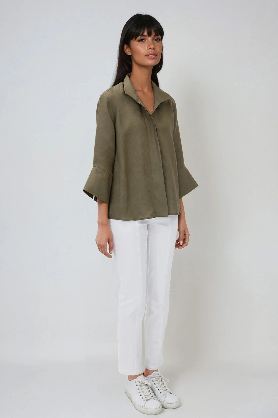 SANDRINE WIDE-CUFF SHIRT IN ITALIAN LINEN