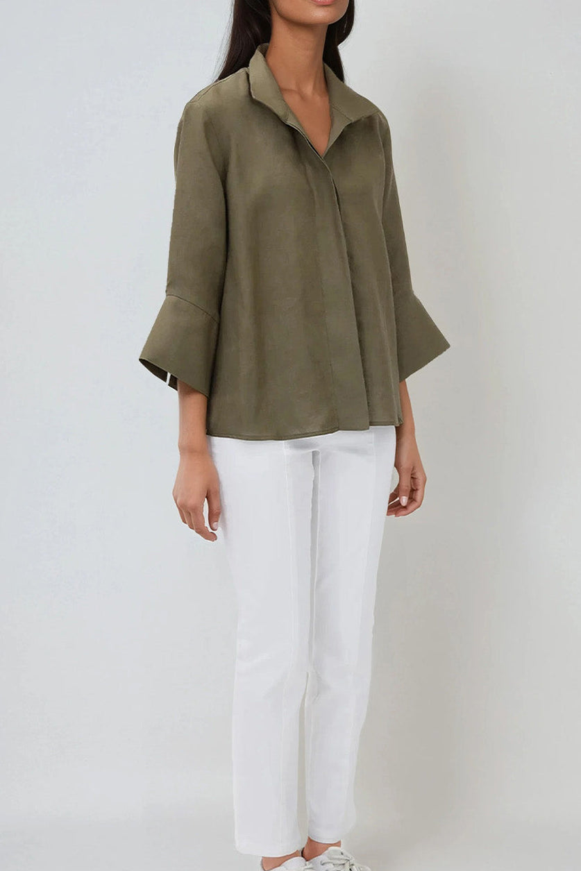 SANDRINE WIDE-CUFF SHIRT IN ITALIAN LINEN