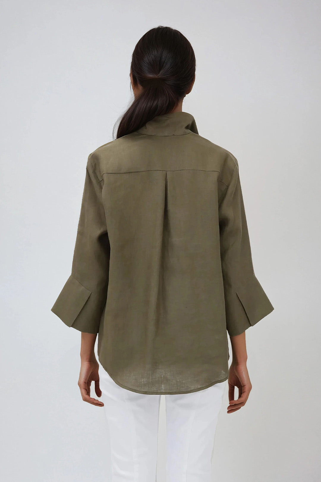 SANDRINE WIDE-CUFF SHIRT IN ITALIAN LINEN