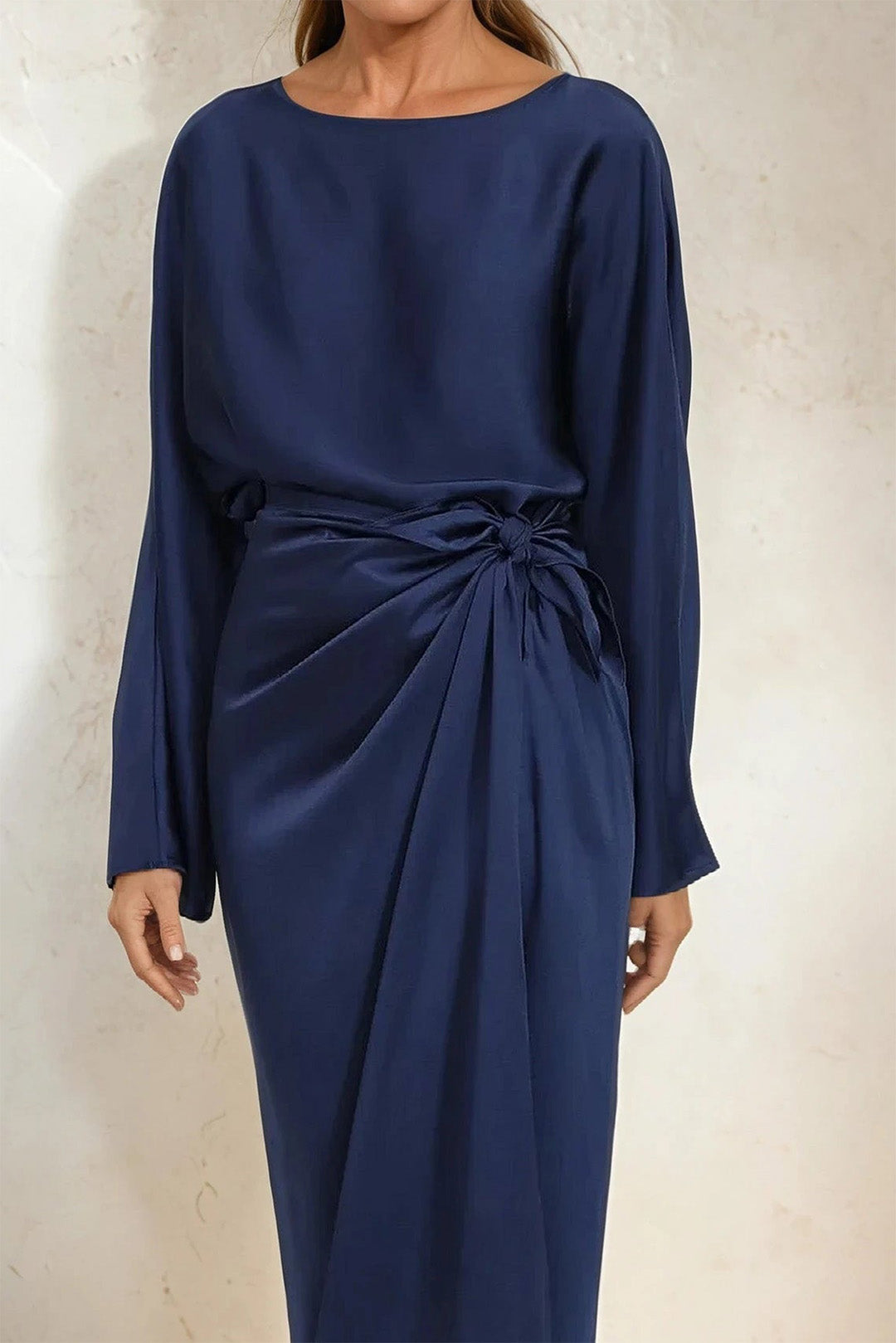 SARA WIDE ARM BLOUSE IN SILK CHARMEUSE PRUSSIAN BLUE