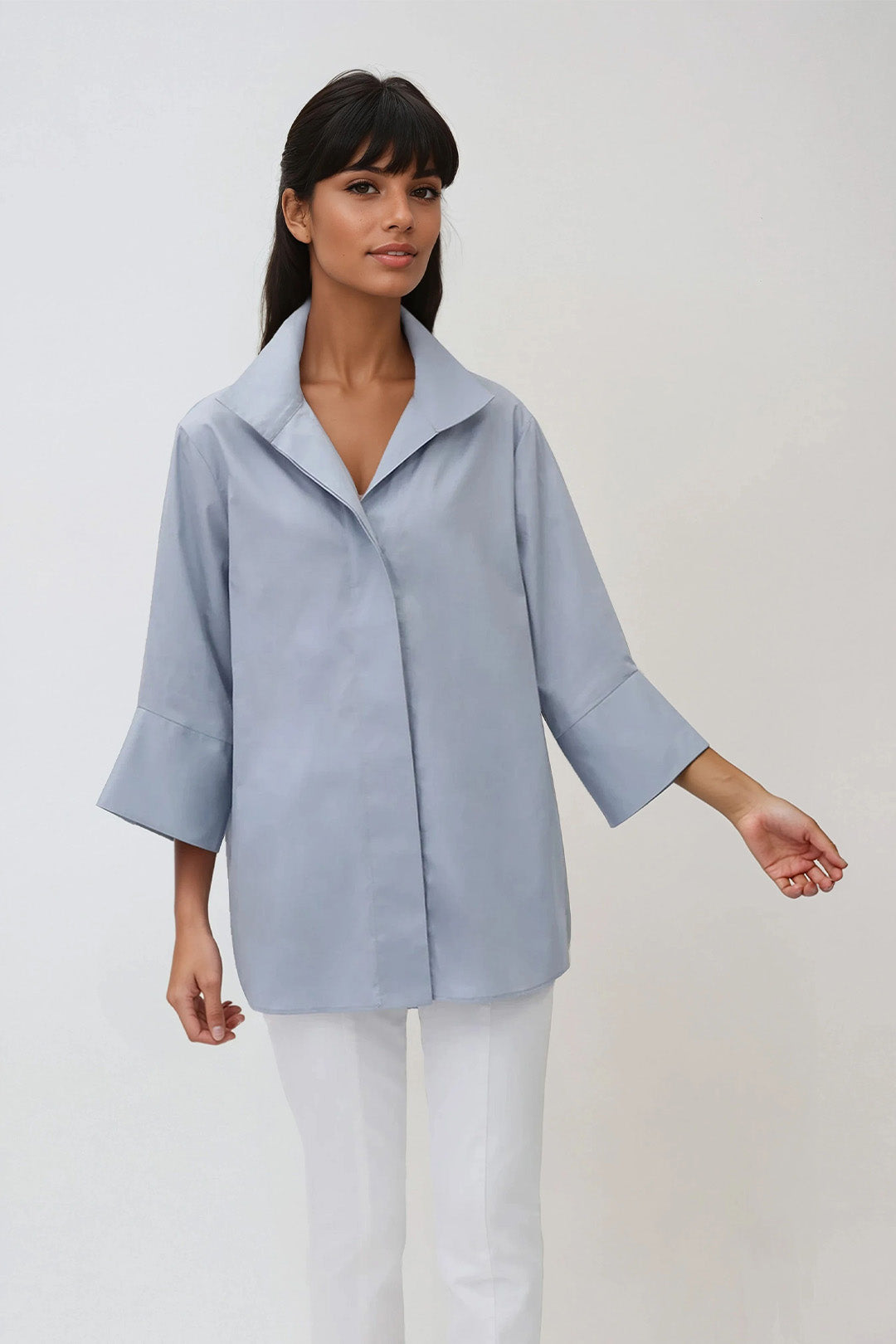 SCARLETT BLOUSE IN ITALIAN COTTON DOVE BLUE-GREY