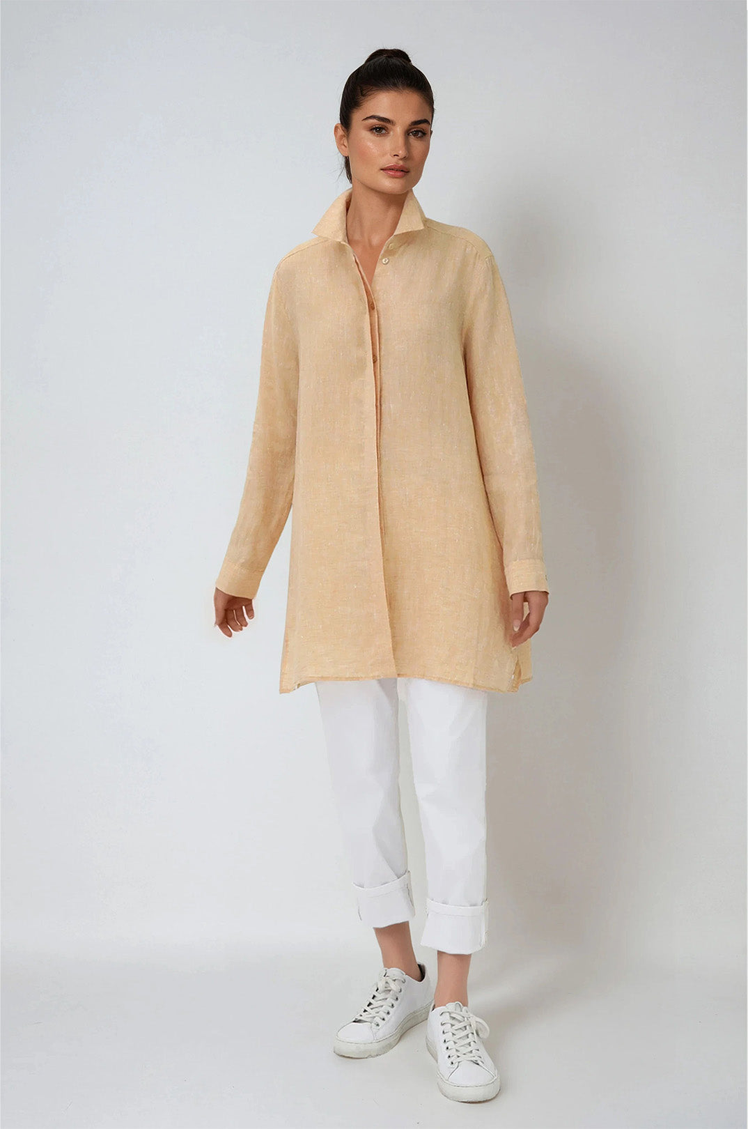 SELLA SHIRT IN ITALIAN LINEN YELLOW PEACH MELANGE