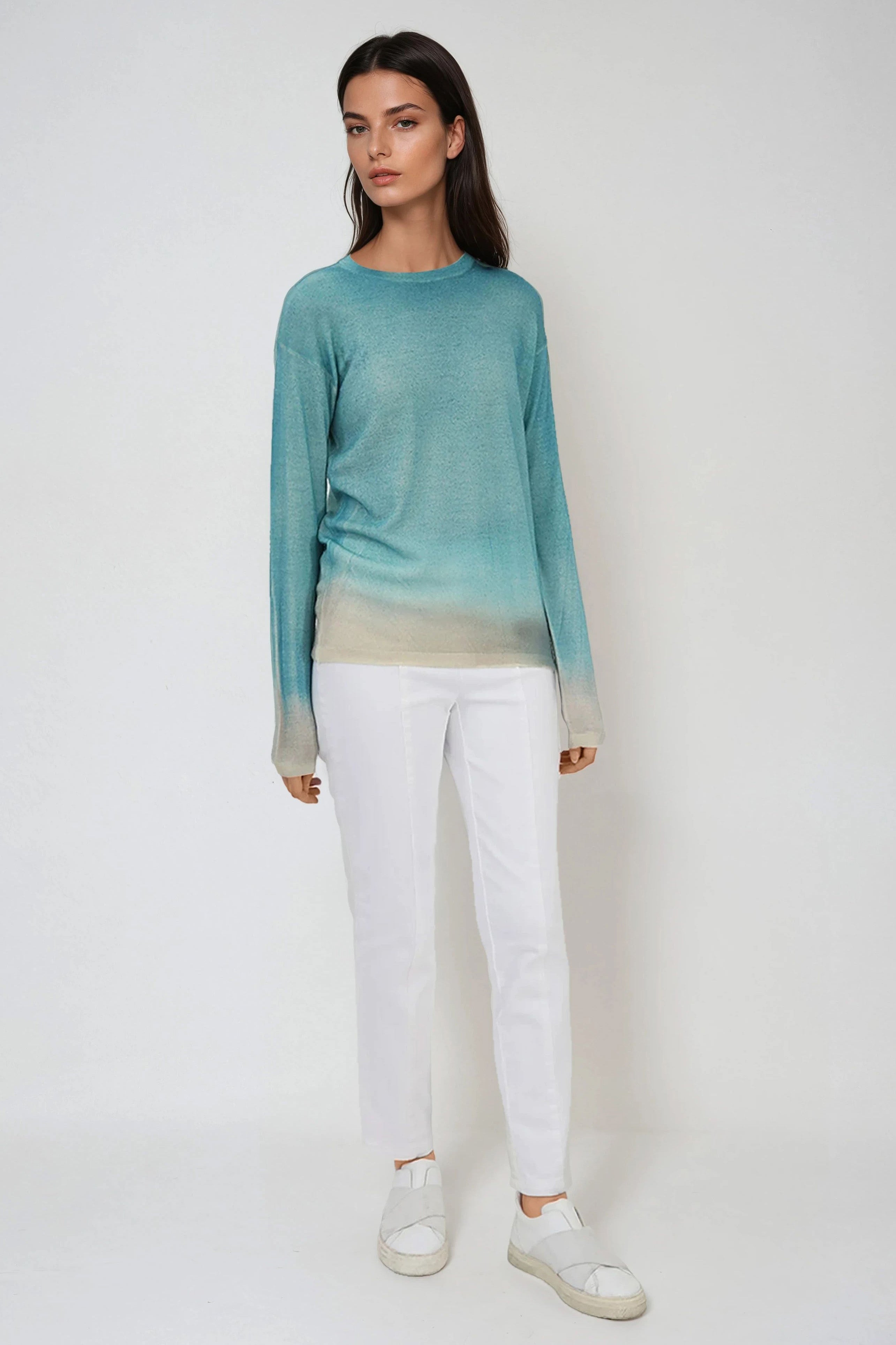 SHILOH CREW IN HAND-DYED CASHMERE SEAFOAM