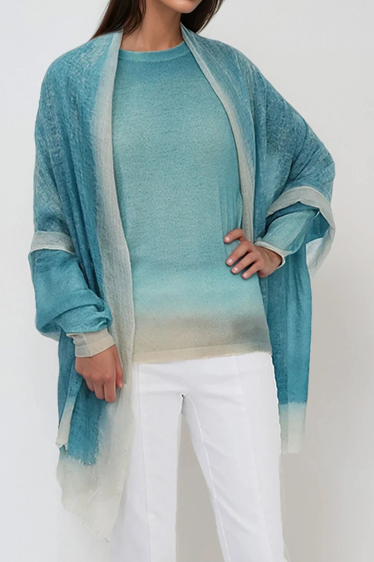 SCARF IN HAND DYED CASHMERE SEAFOAM