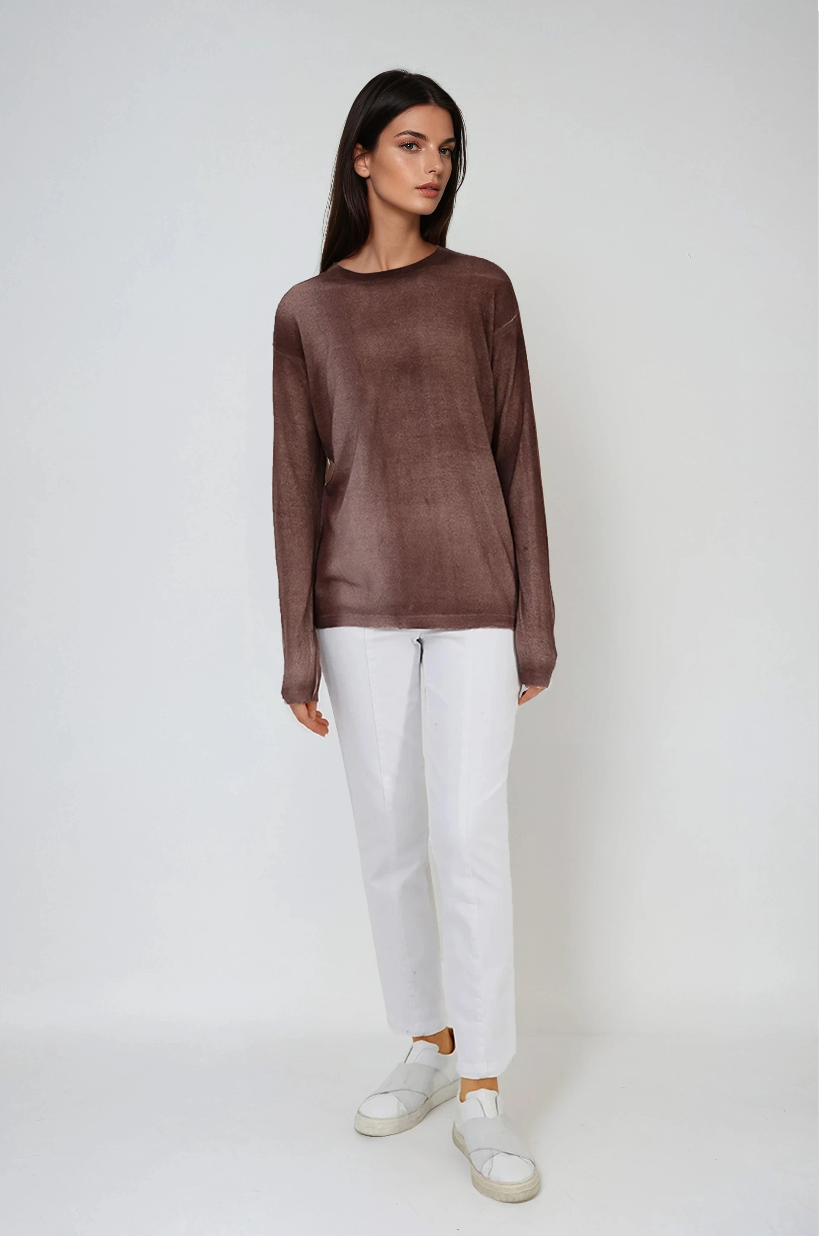 SHILOH CREW IN HAND-DYED CASHMERE CHOCOLATE PECAN