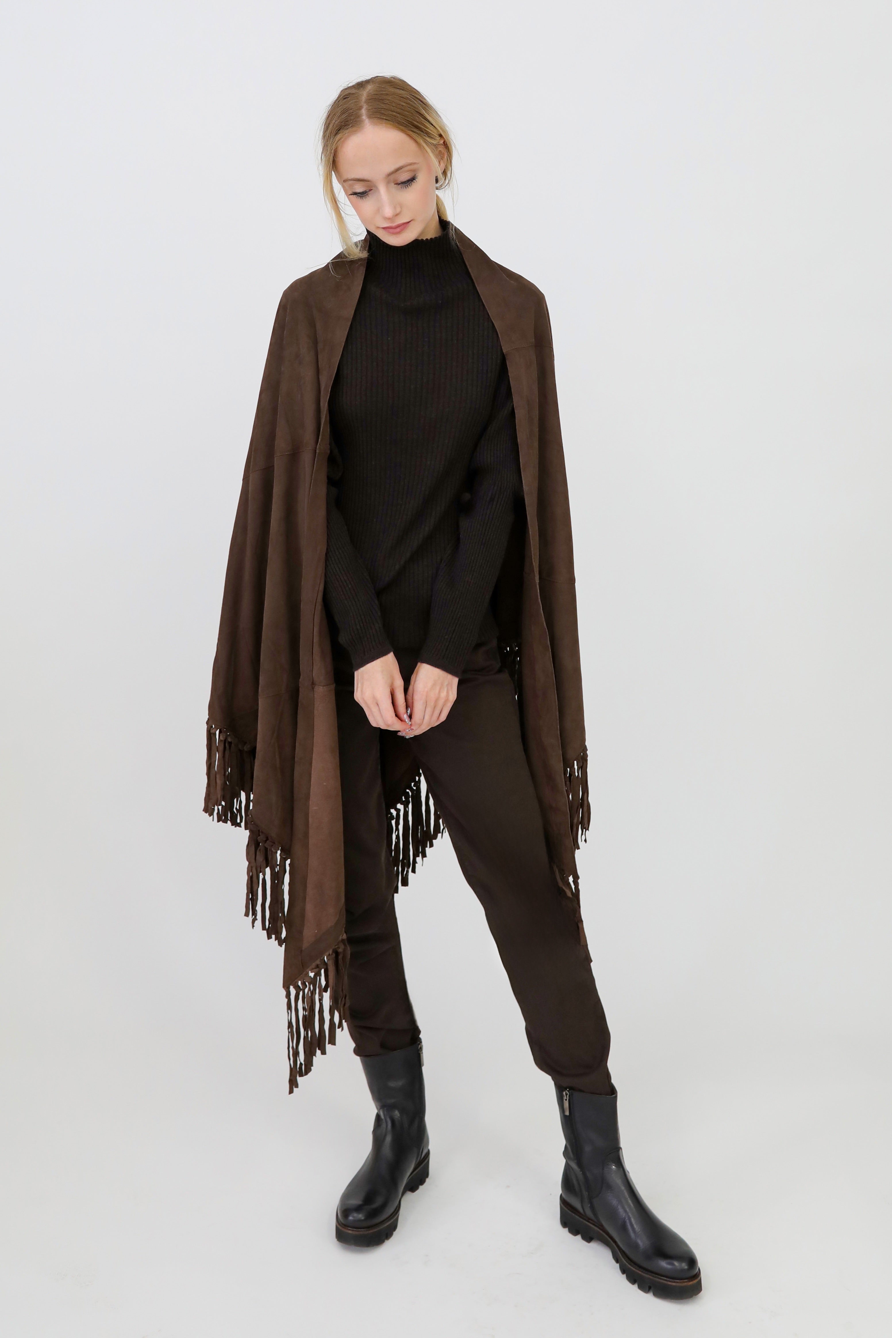 STELLAN SUEDE FRINGE WRAP IN DARK BROWN