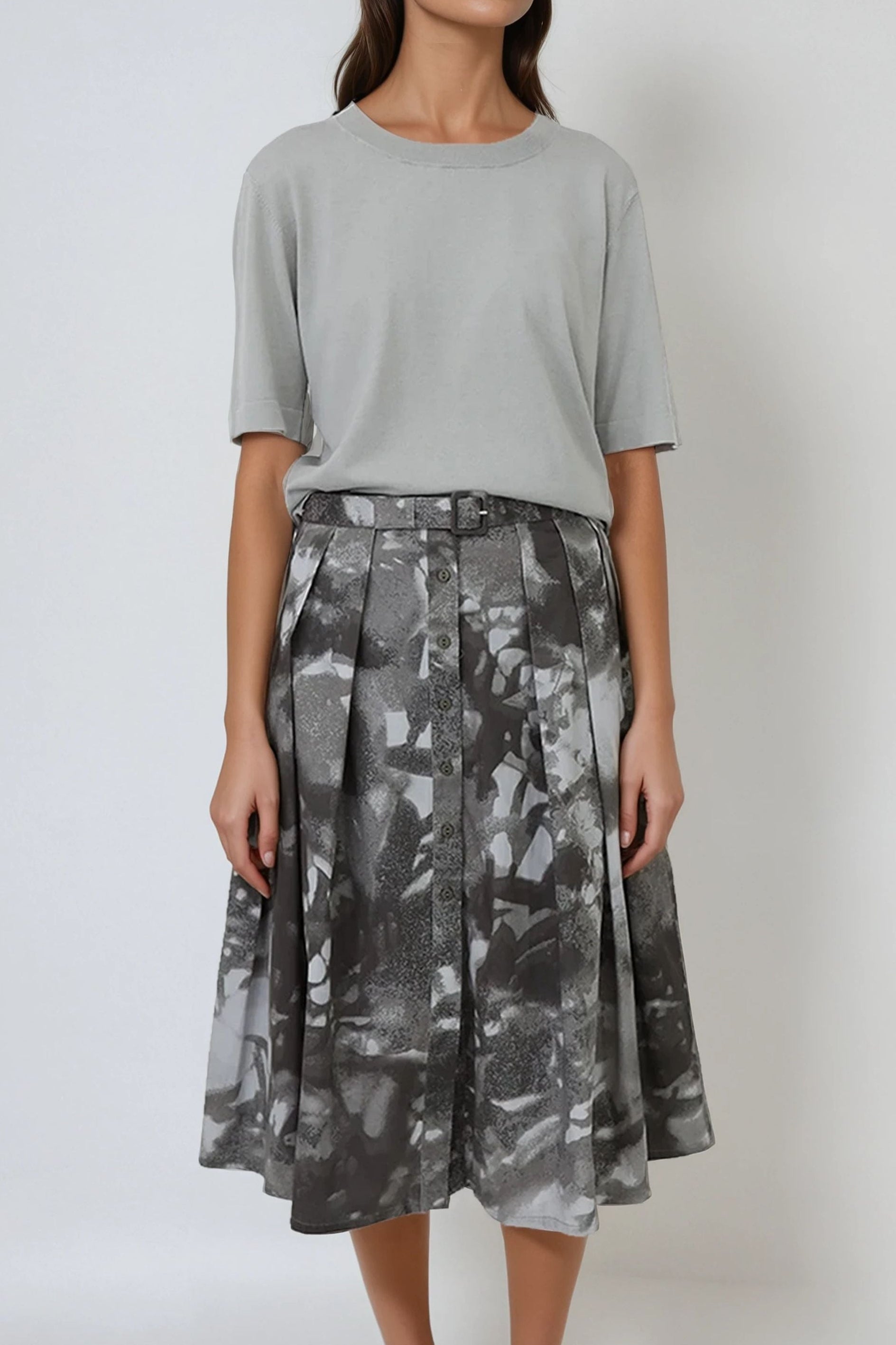 PACENTRO PLEATED SKIRT IN COTTON STRETCH CHARCOAL DREAM