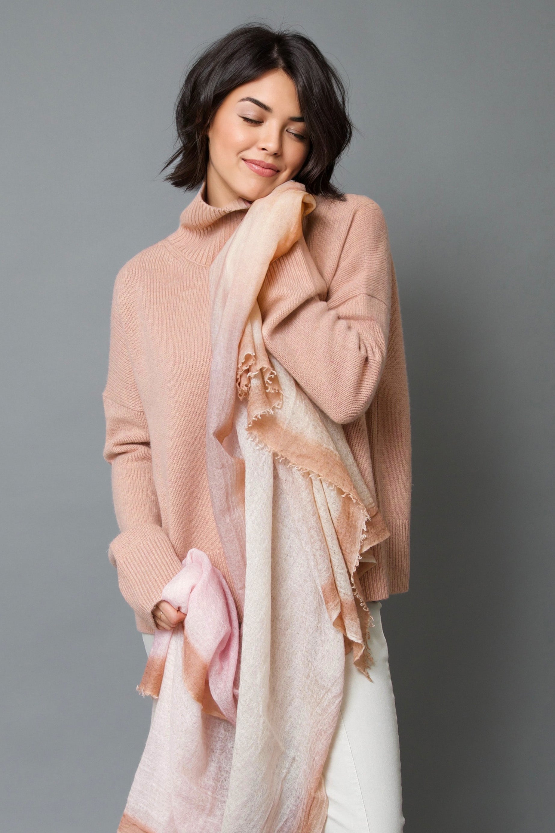 BLUSH ROSE SCARF IN HAND DYED CASHMERE