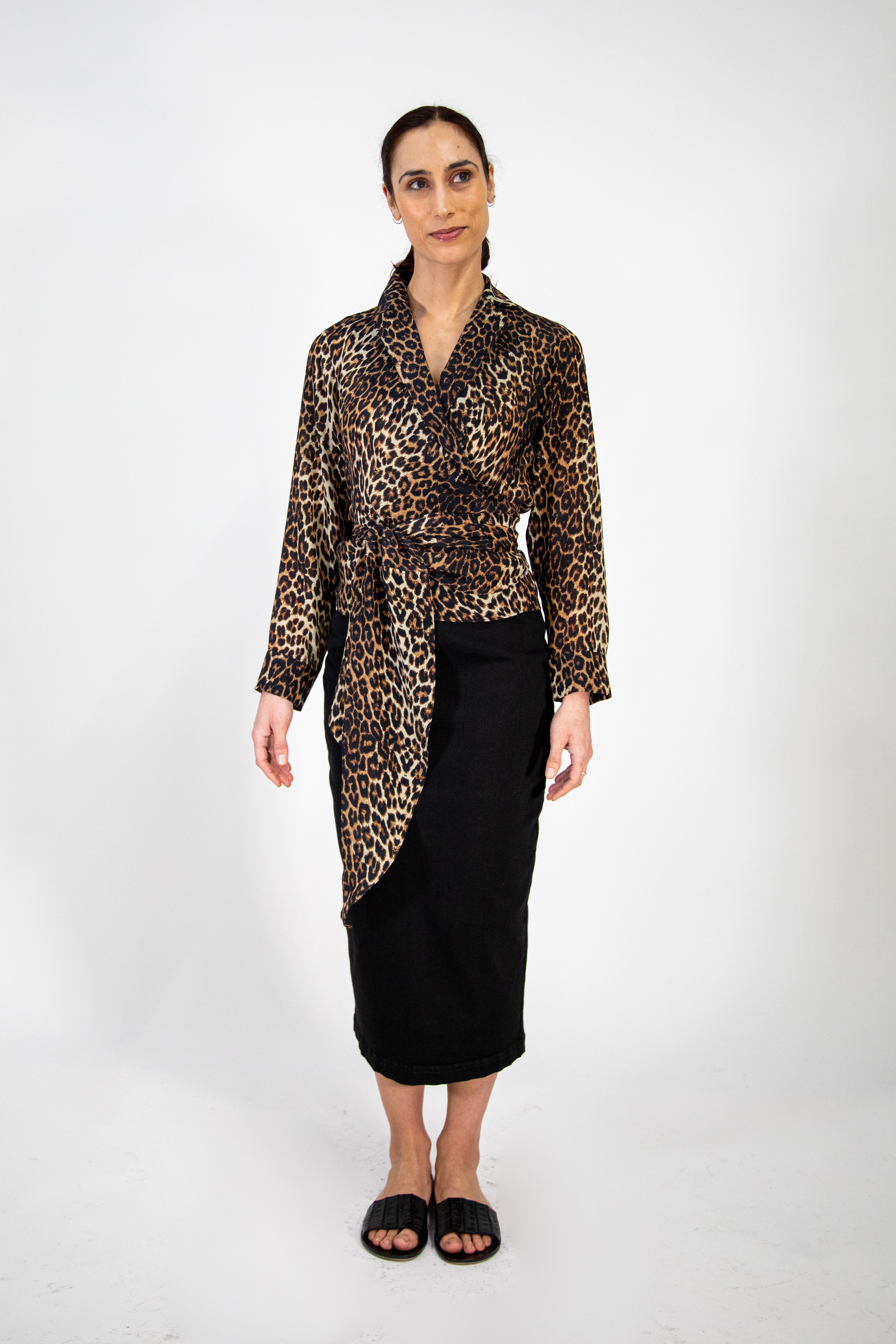 TORINO WRAP SHIRT IN SILK CREPE LEOPARD