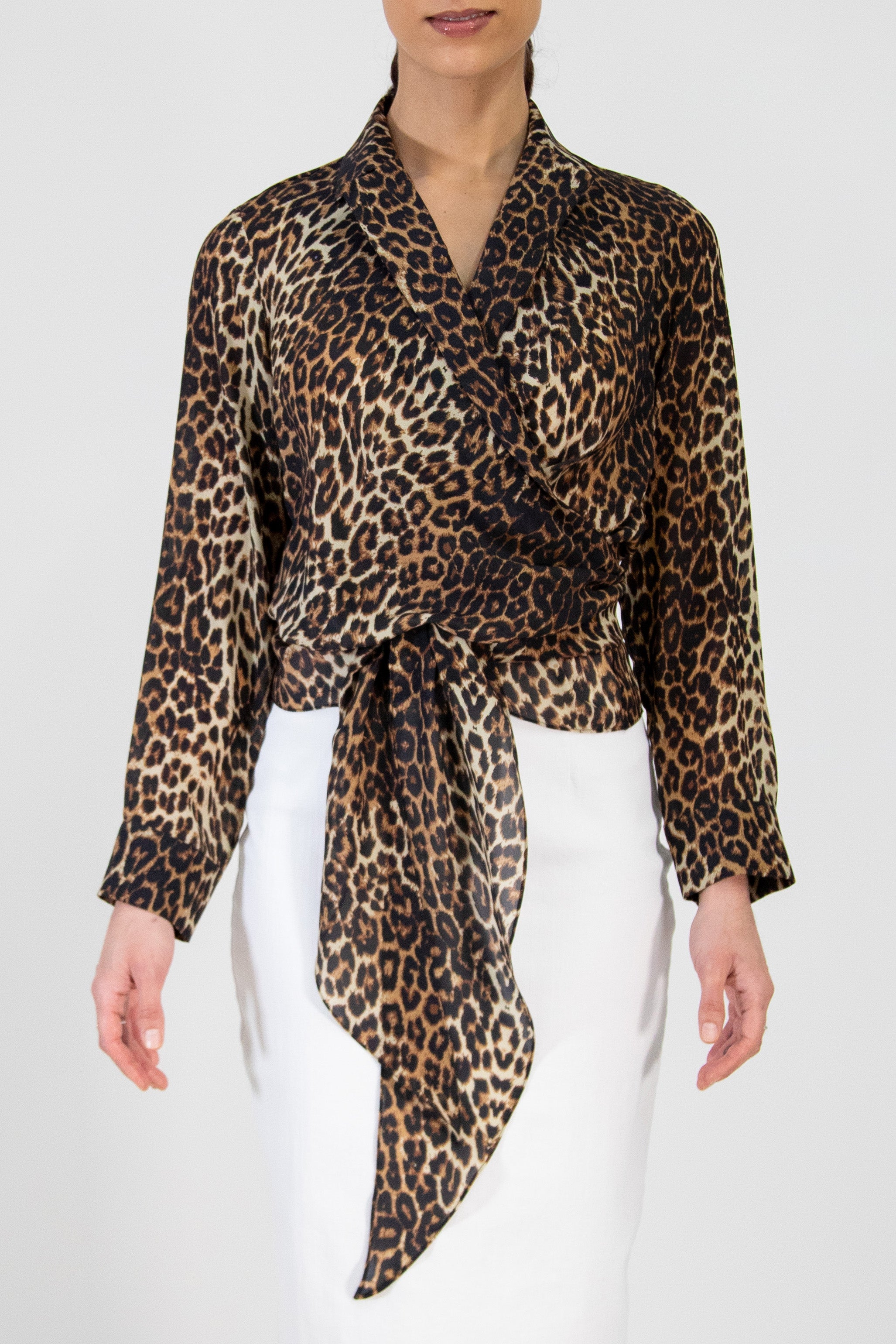 TORINO WRAP SHIRT IN SILK CREPE LEOPARD