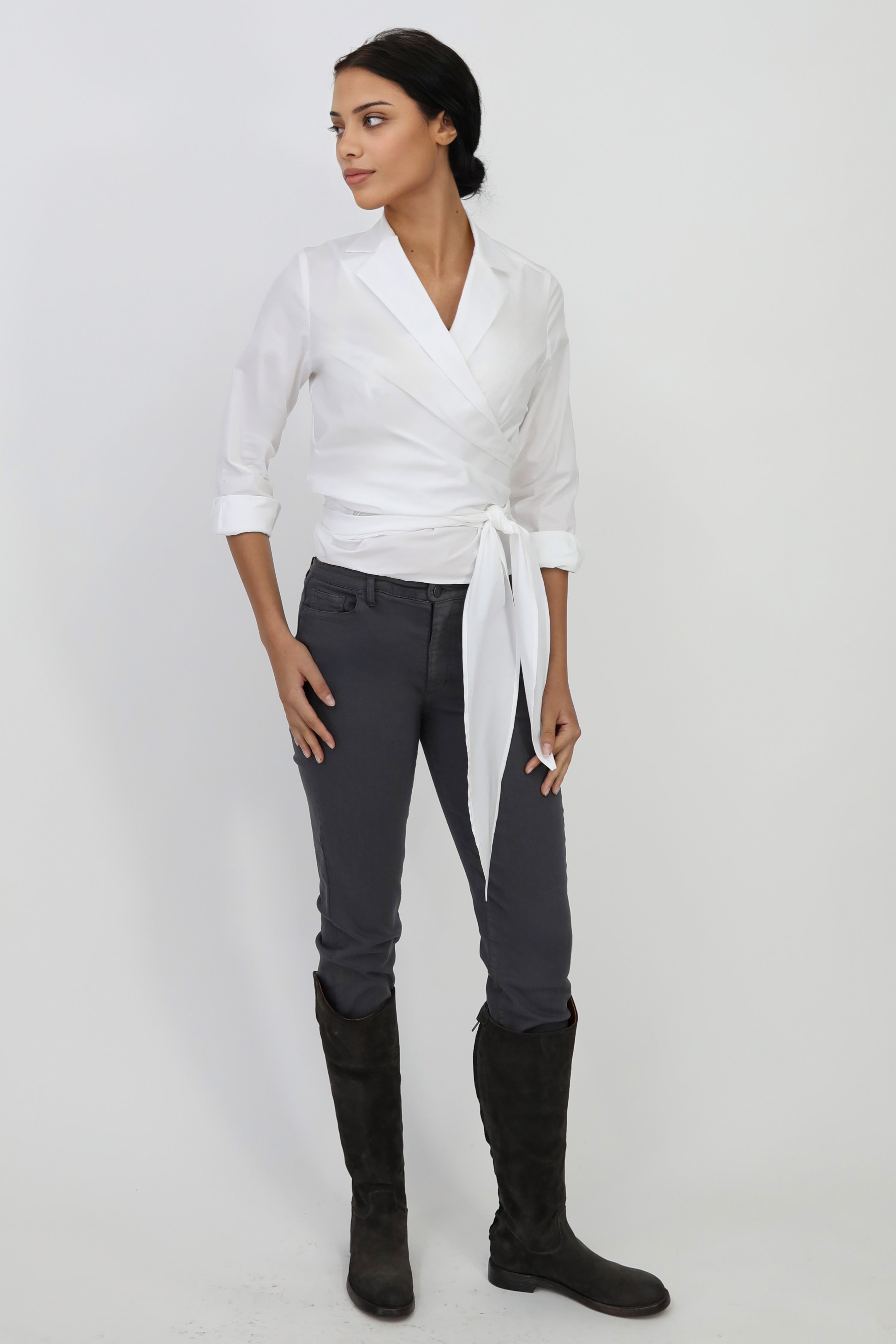 TORINO WRAP SHIRT IN ITALIAN COTTON STRETCH