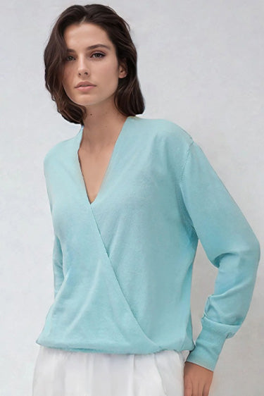 TORY ITALIAN COTTON SURPLICE WRAP TOP