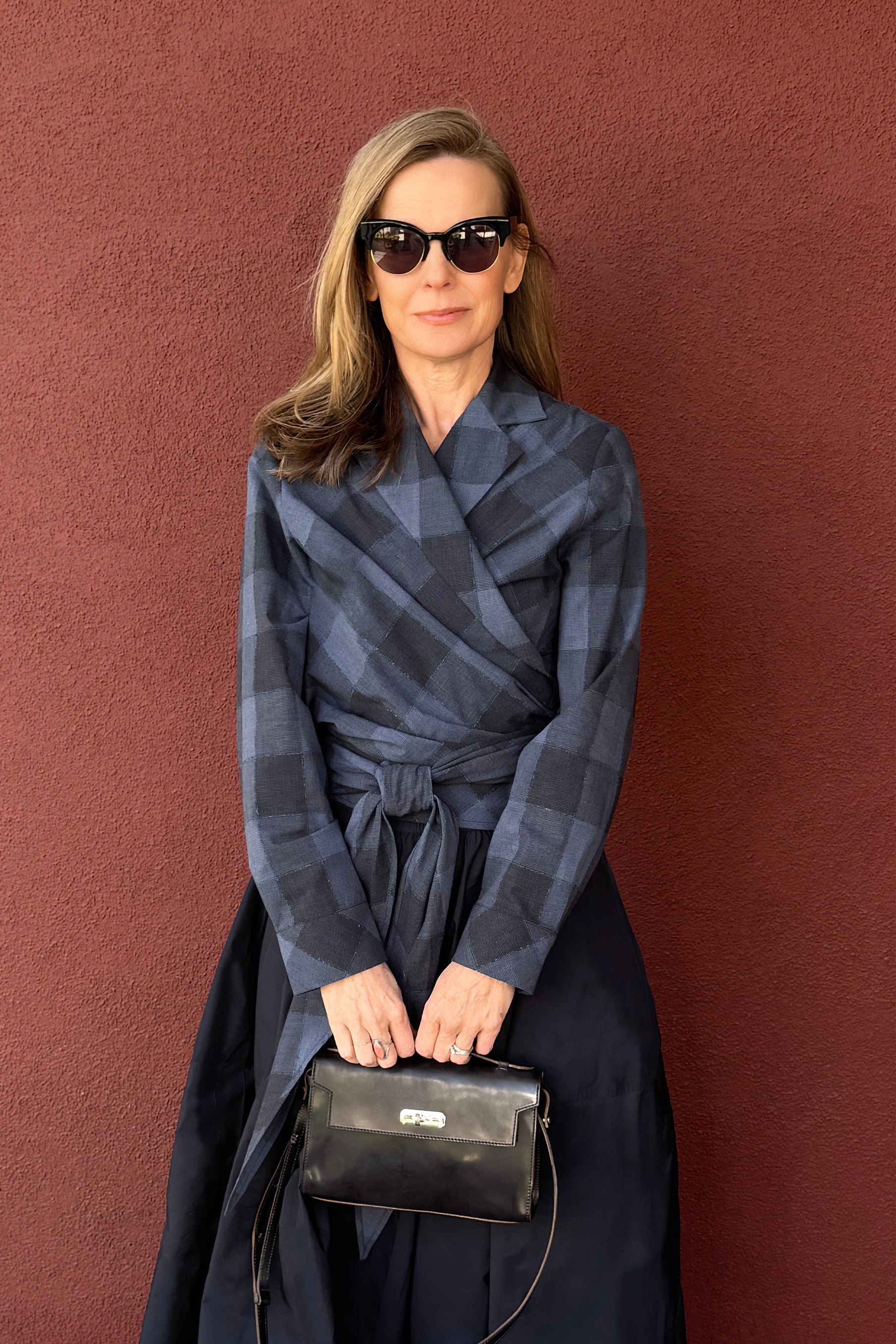 TORINO WRAP SHIRT IN ITALIAN COTTON BLUE PLAID