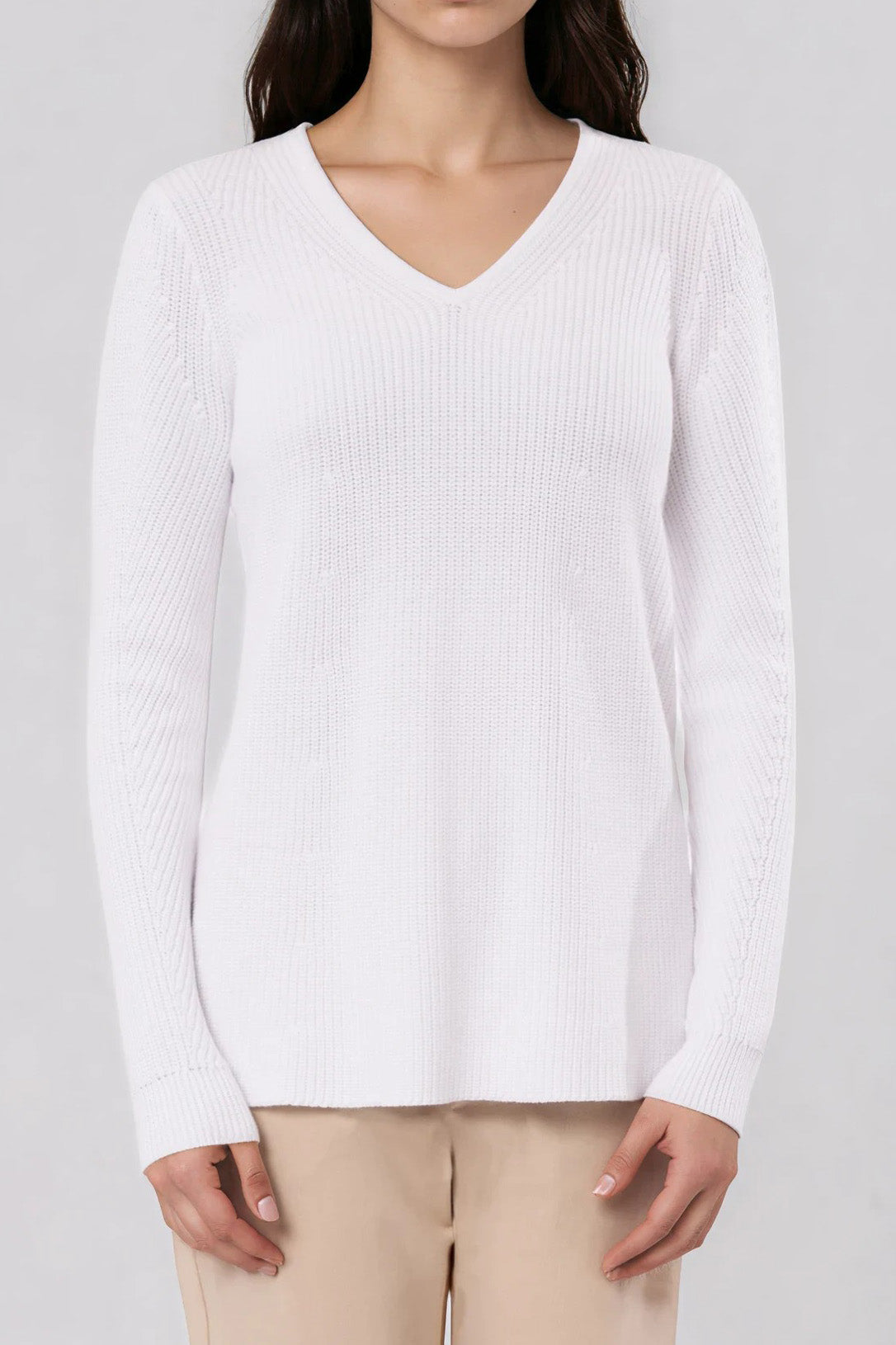 VITTORIA LONGLINE V-NECK IN ITALIAN COTTON KNIT
