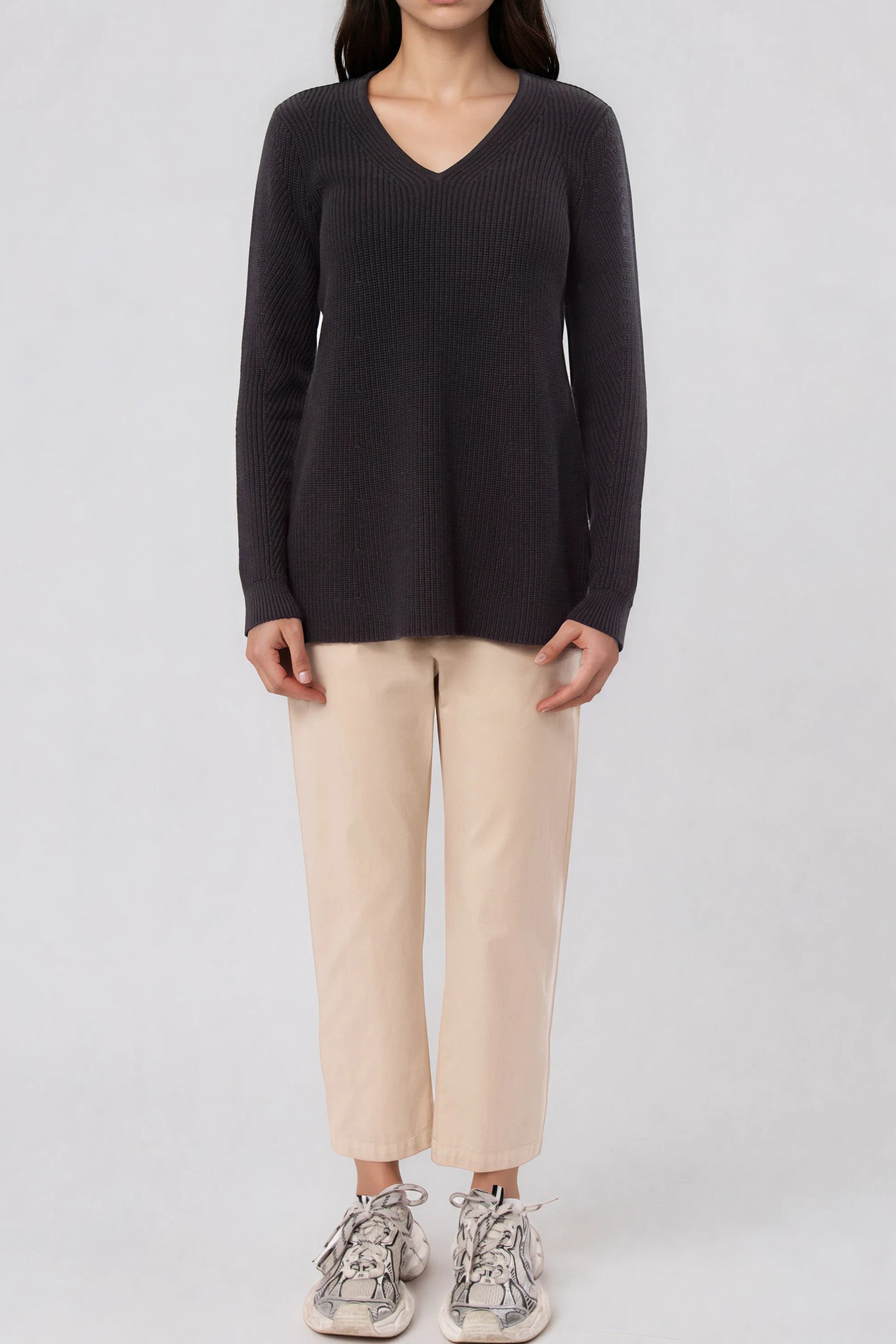 VITTORIA LONGLINE V-NECK IN ITALIAN COTTON KNIT