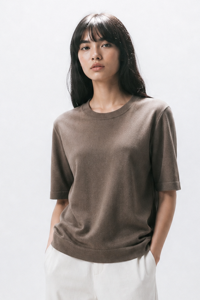 NICO TENNIS ELBOW SLEEVE CREW IN FINE GAUGE ITALIAN SILK COTTON