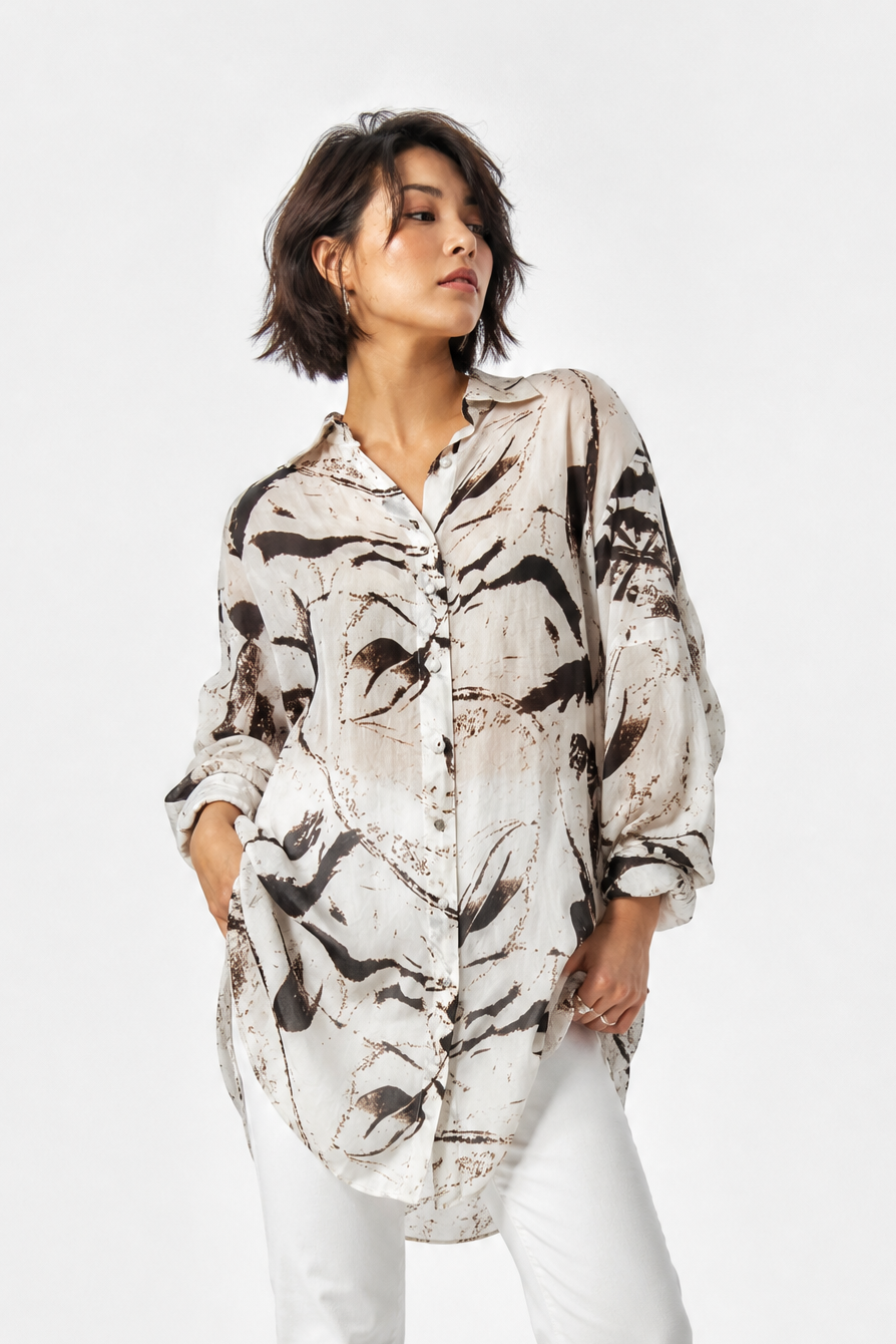ZURI ONE-SIZE TUNIC IN ITALIAN SILK TRACE OF SPRING